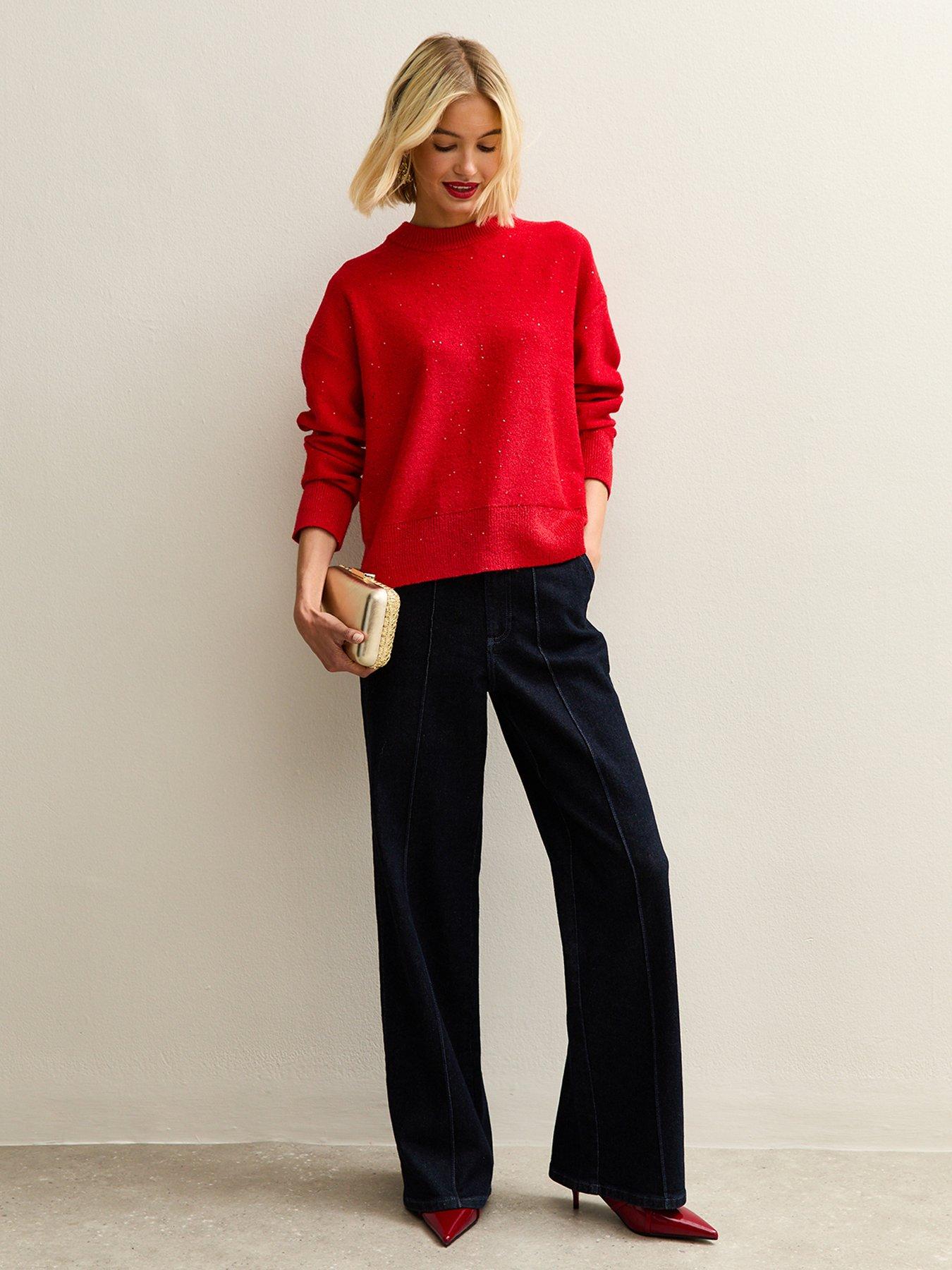 new-look-dark-red-sequin-yarn-crew-neck-jumperback