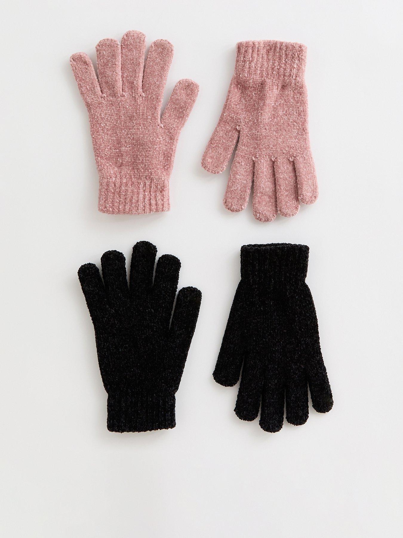 new-look-2-pack-chenille-gloves-pinkblack