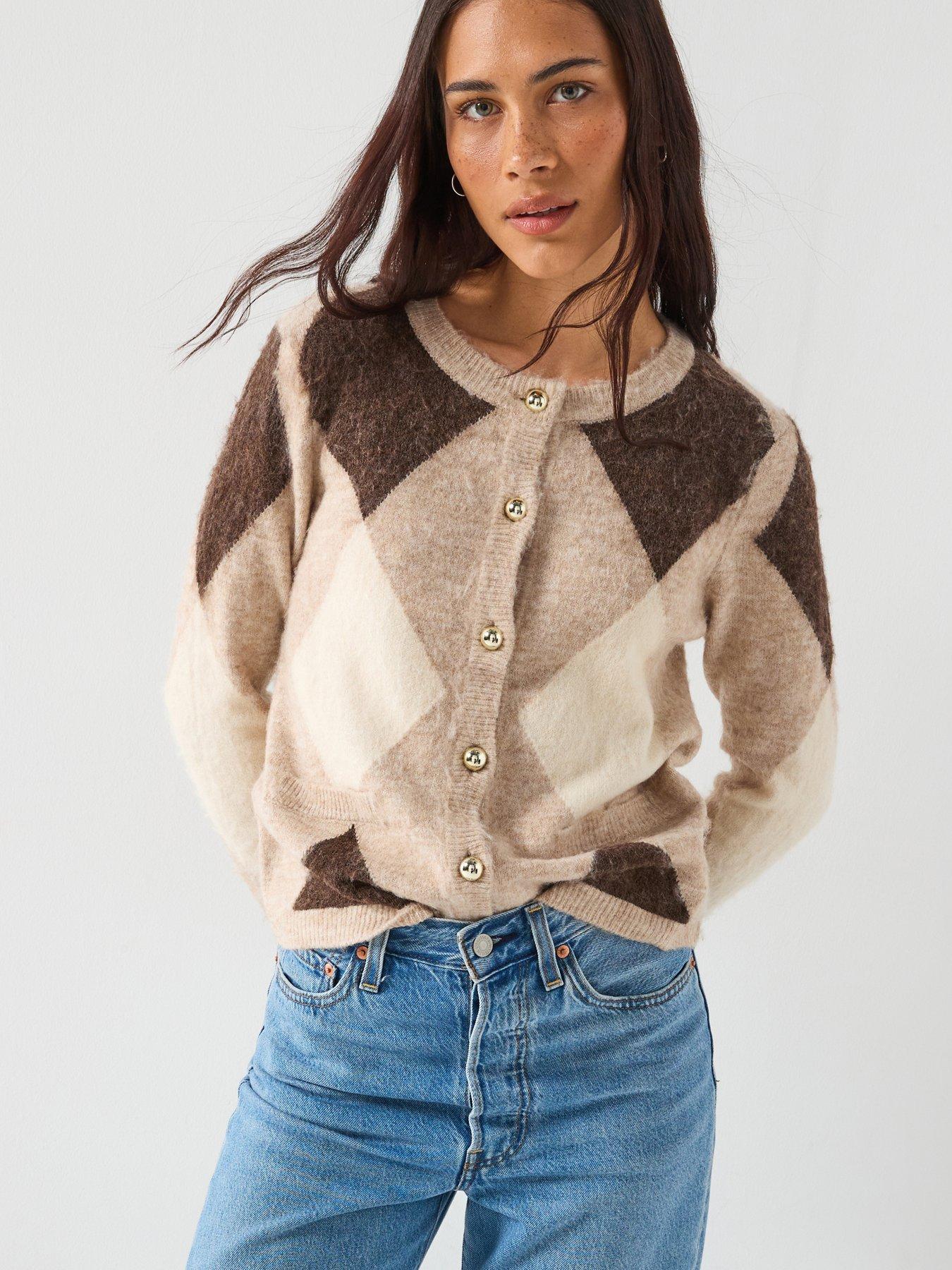 Image 1 of 4 of Only Long Sleeve Gold Button Cardigan - Beige