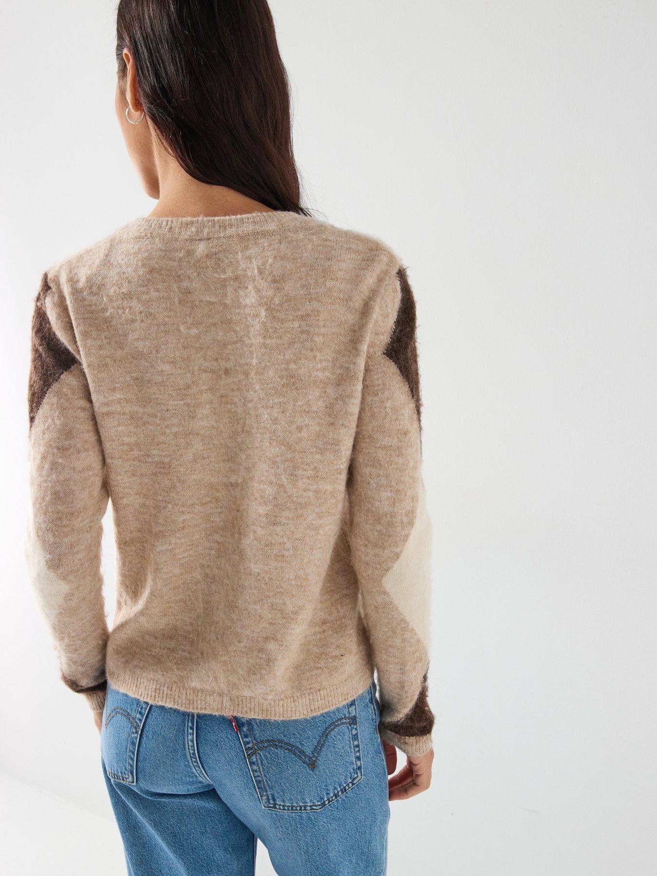 Image 2 of 4 of Only Long Sleeve Gold Button Cardigan - Beige