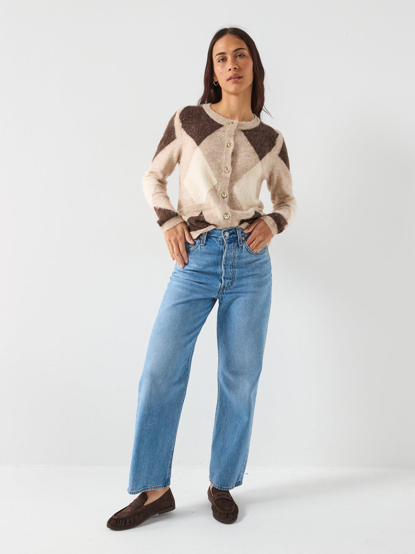 Image 3 of 4 of Only Long Sleeve Gold Button Cardigan - Beige