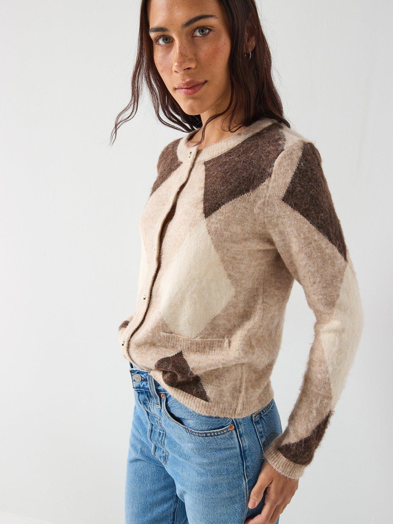 Image 4 of 4 of Only Long Sleeve Gold Button Cardigan - Beige