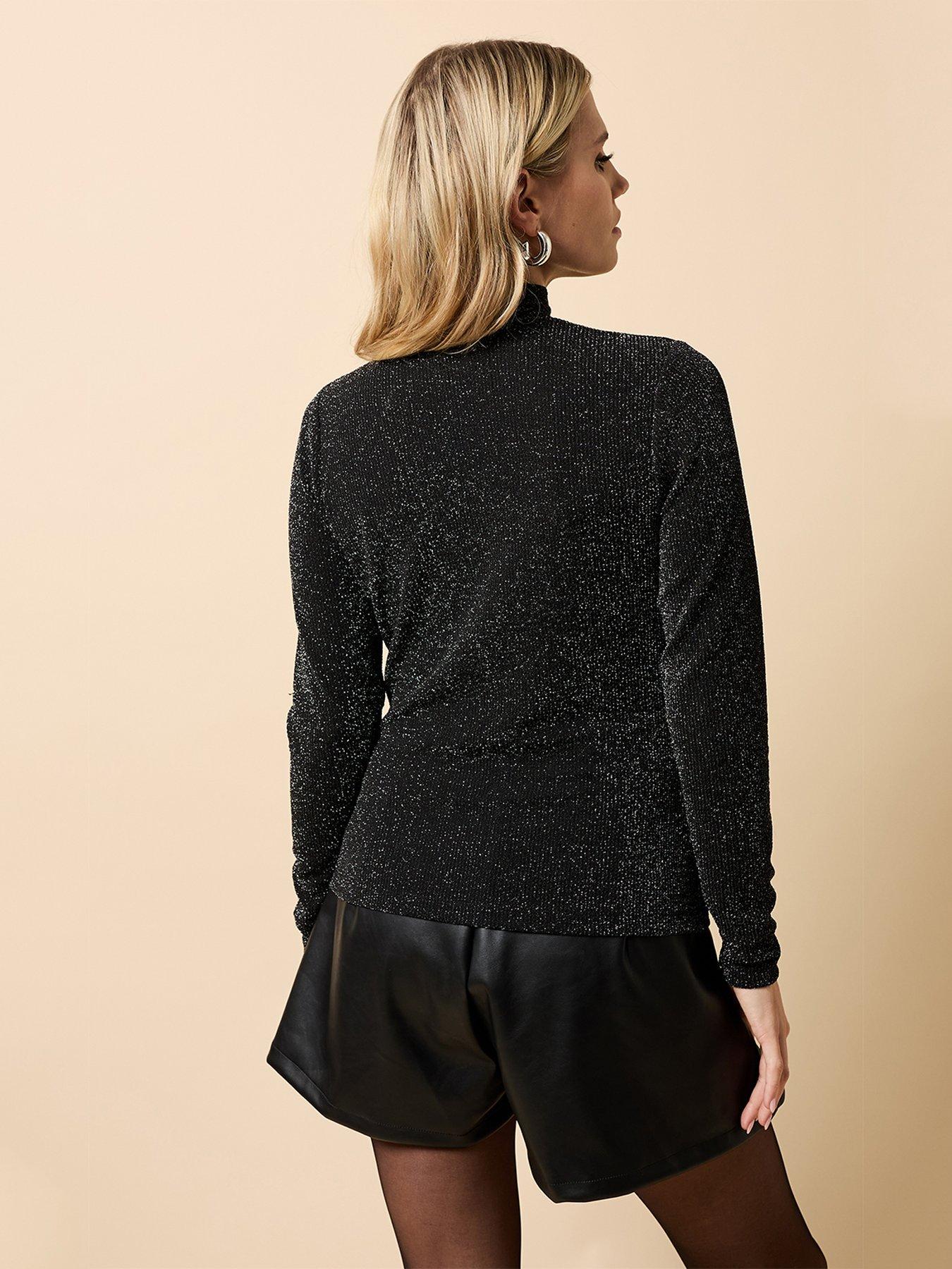 Image 2 of 5 of Little Mistress Shimmer High Neck Top - Black