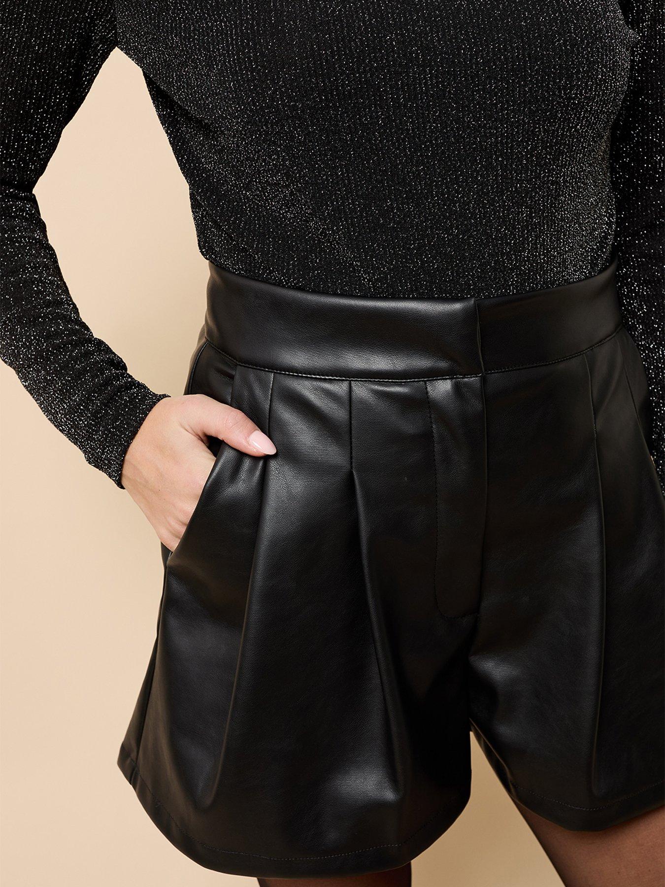 Image 4 of 5 of Little Mistress Pleated Pu Shorts - Black