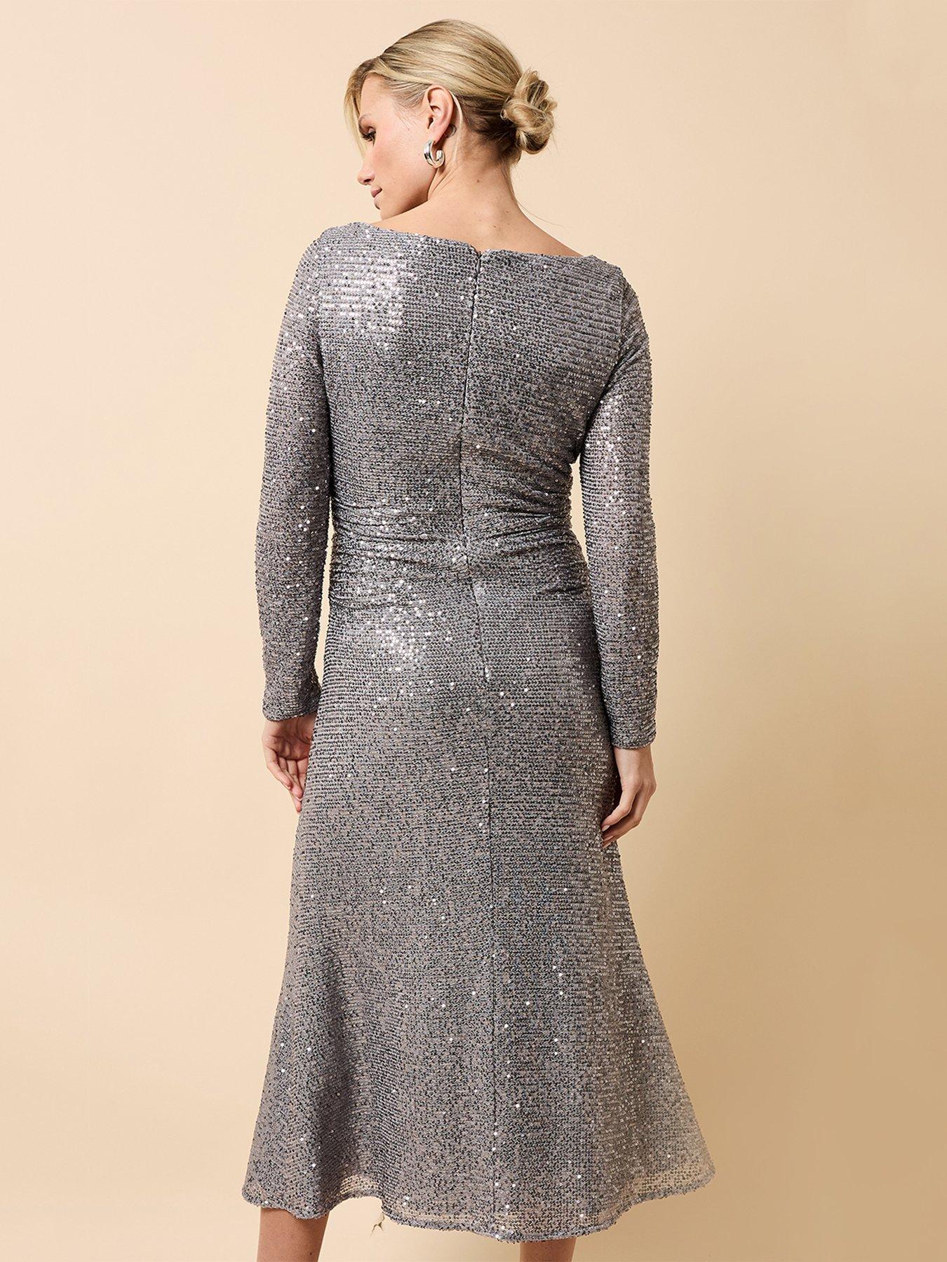 little-mistress-gathered-sequin-midaxi-dress-silverstillFront