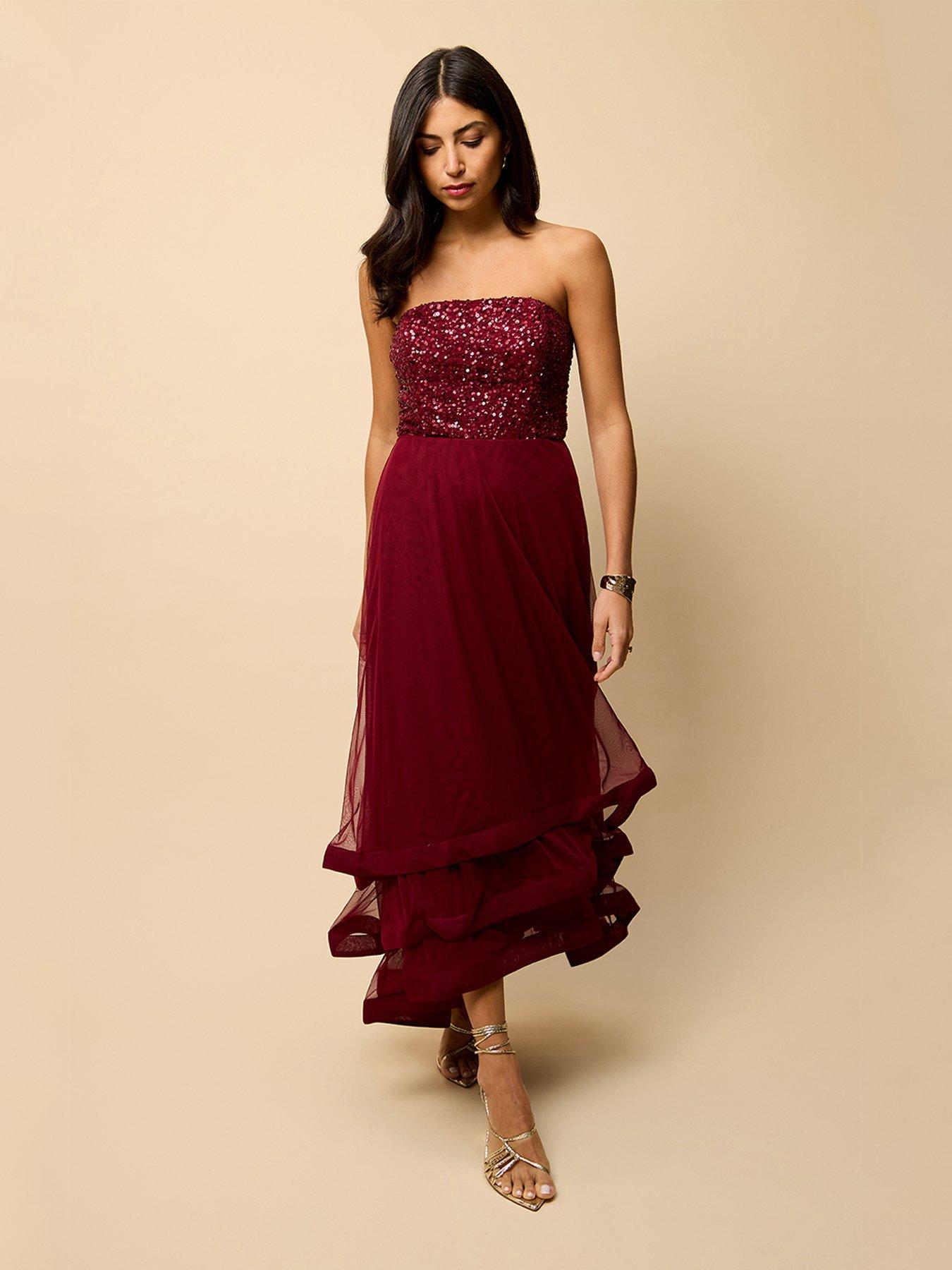 Little Mistress Bandeau Embellished Maxi Dress - Red