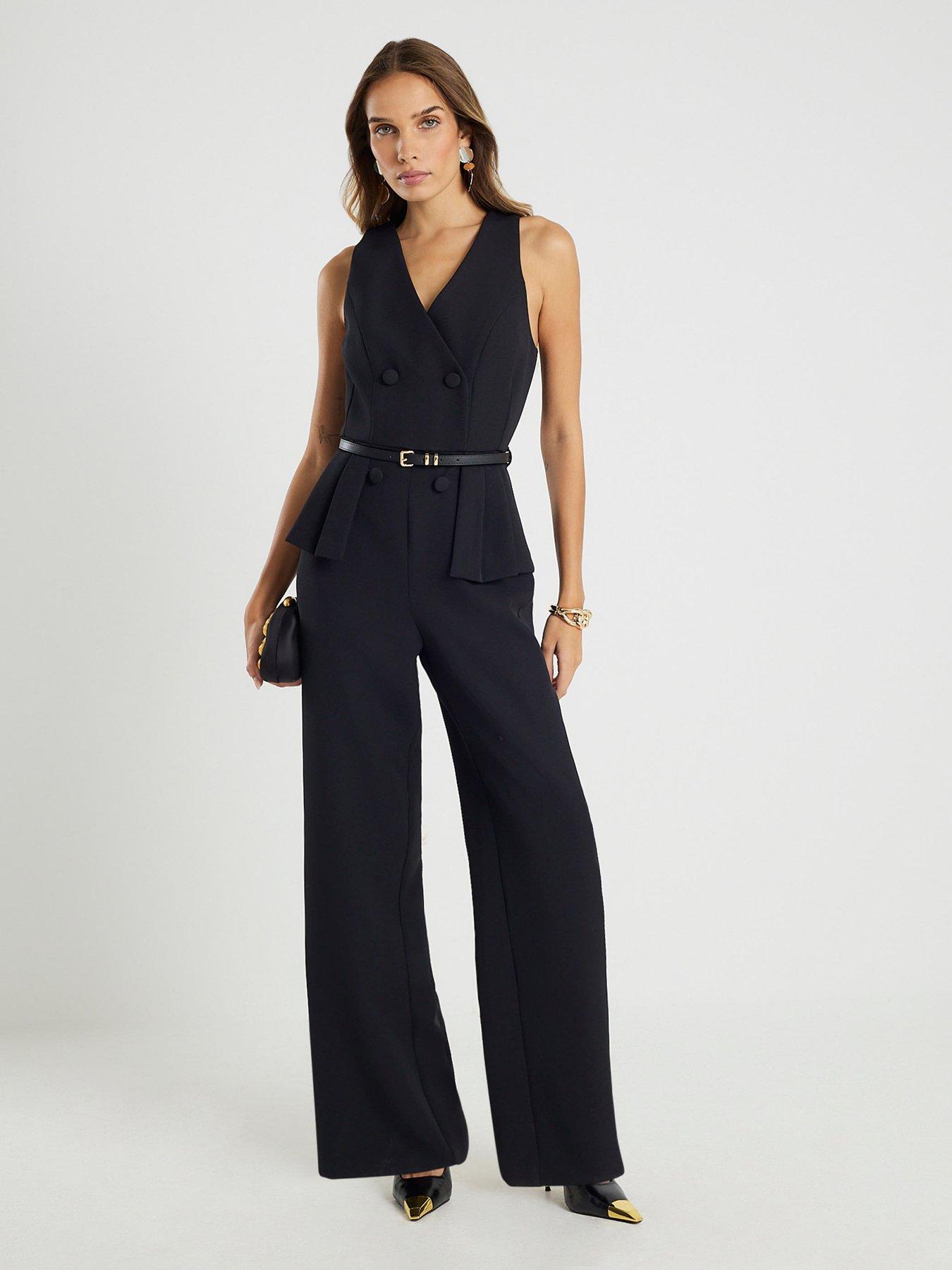 River Island Pleated Waist Jumpsuit - Black