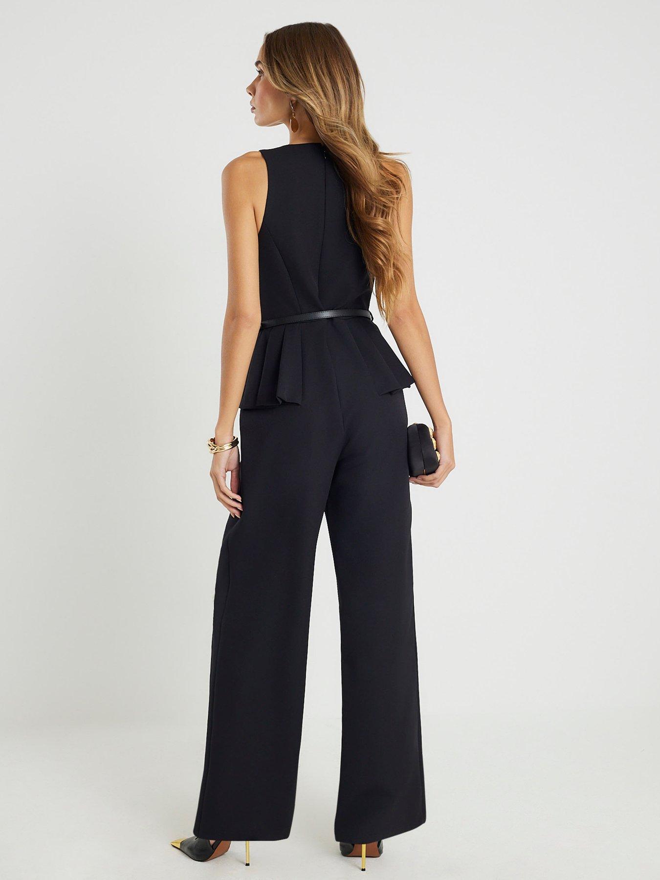 Image 2 of 4 of River Island Pleated Waist Jumpsuit - Black