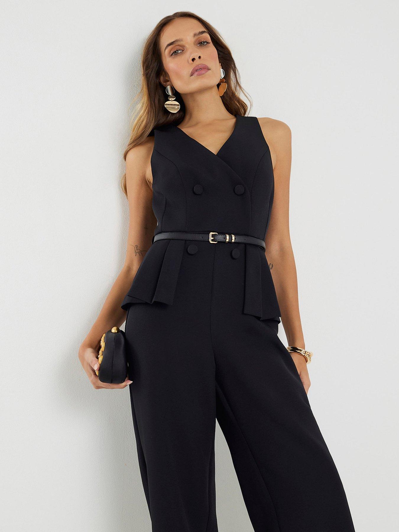 Image 3 of 4 of River Island Pleated Waist Jumpsuit - Black