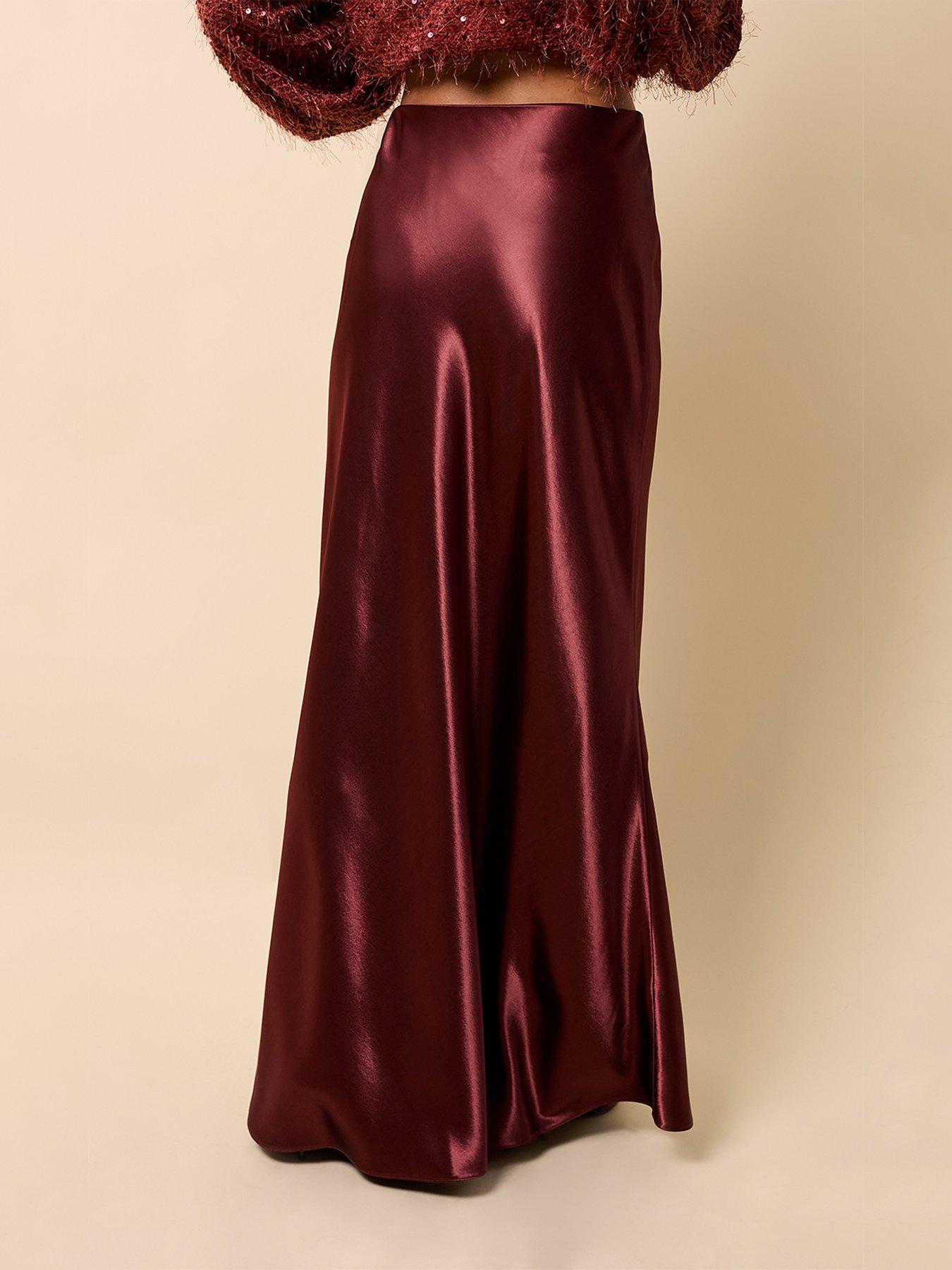 Image 2 of 4 of Little Mistress Cherry Satin Maxi Skirt - Red