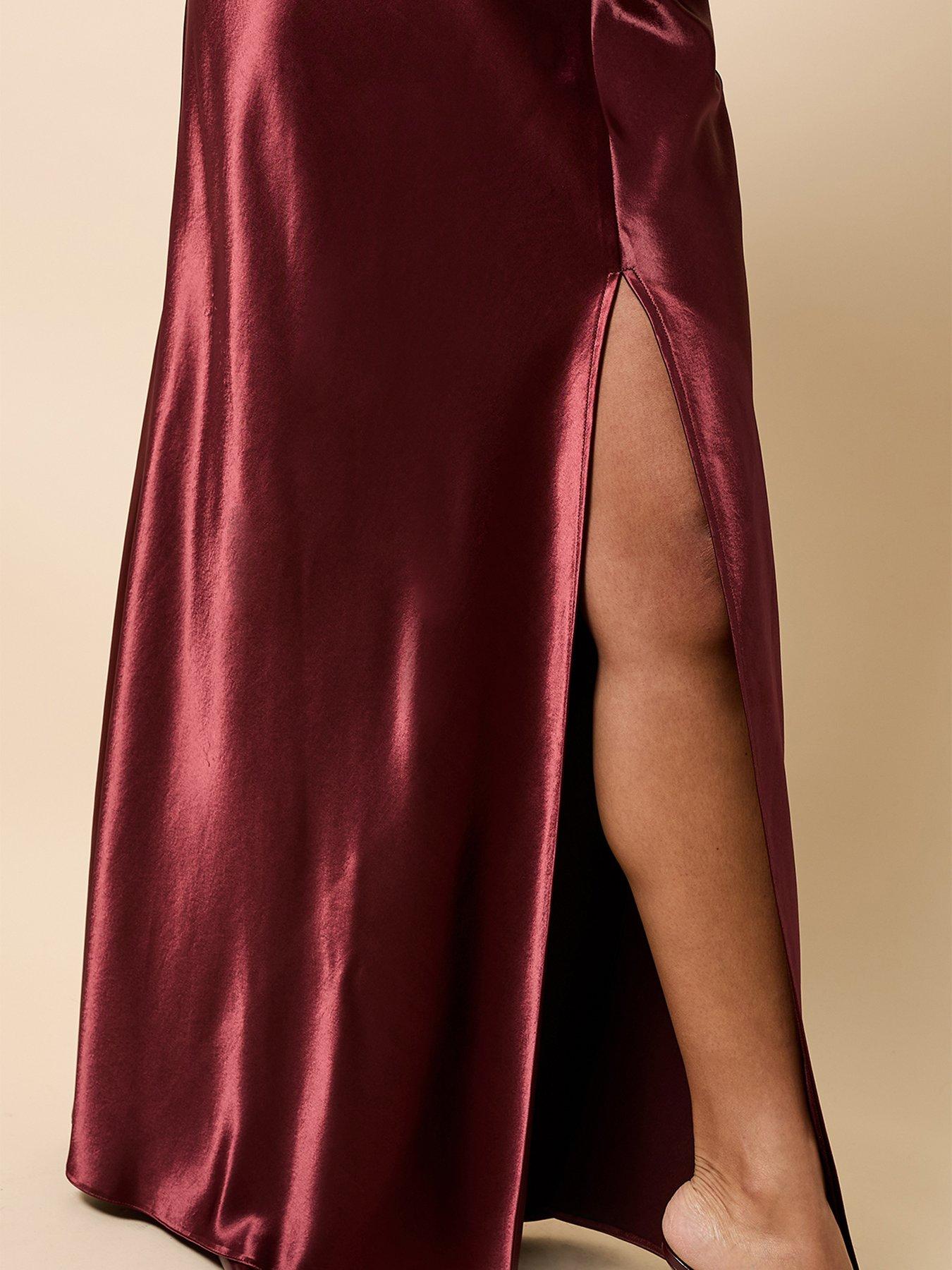 Image 4 of 4 of Little Mistress Cherry Satin Maxi Skirt - Red
