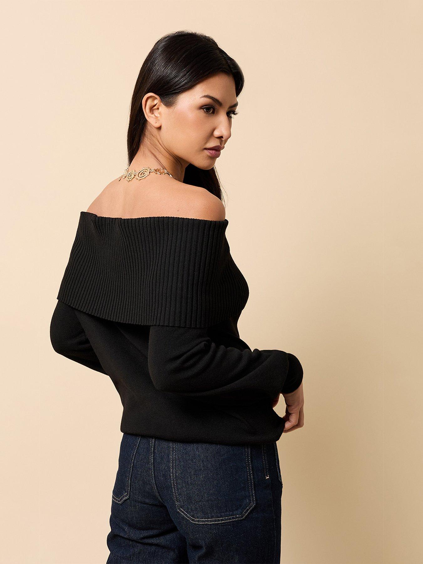 little-mistress-knitted-bardot-jumper-blackstillFront