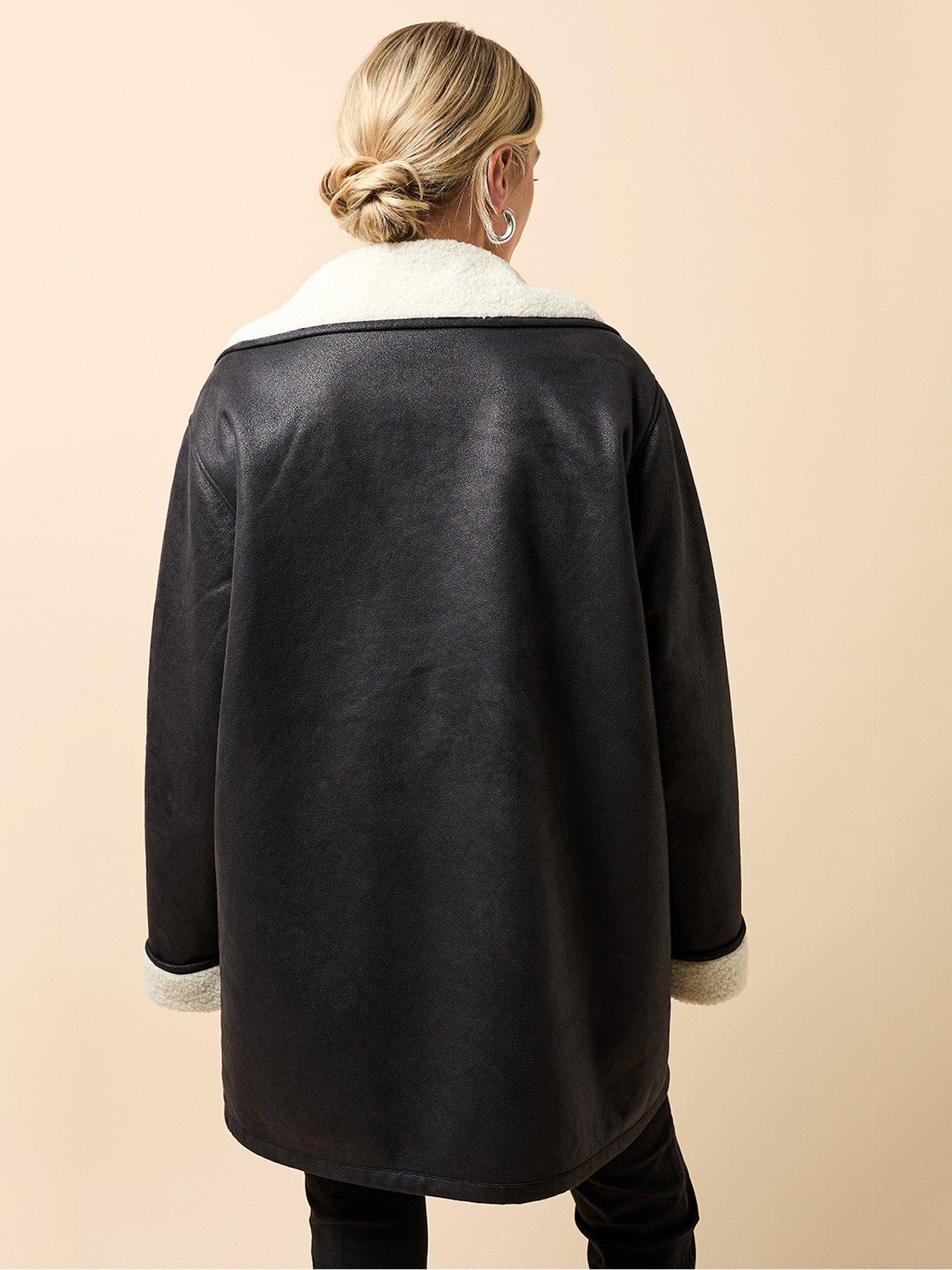 Image 2 of 4 of Little Mistress Suede Contrast Lining Borg Jacket - Black