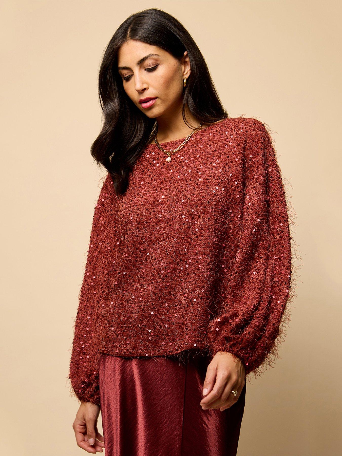 Image 1 of 4 of Little Mistress Cherry Sequin Eyelash Jumper - Red