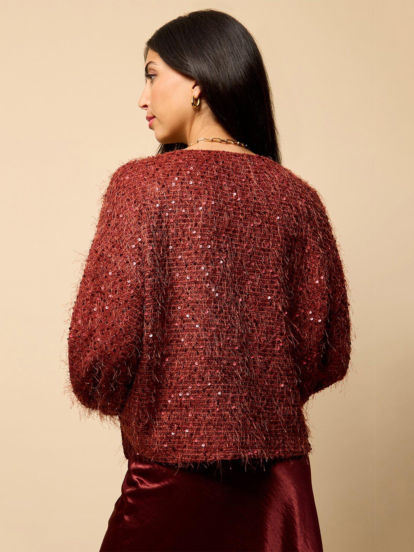 Image 2 of 4 of Little Mistress Cherry Sequin Eyelash Jumper - Red
