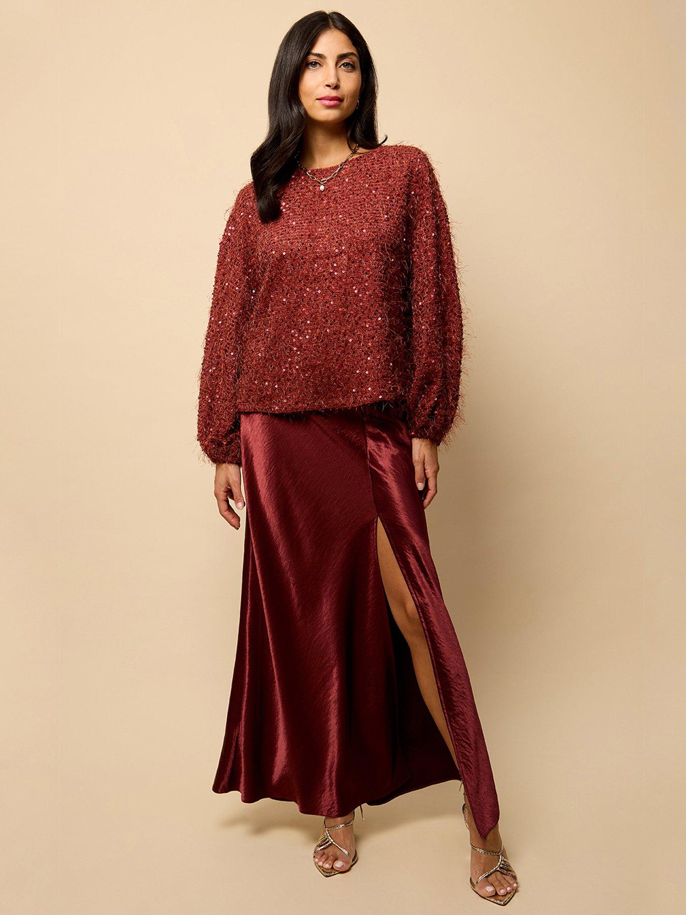 Image 3 of 4 of Little Mistress Cherry Sequin Eyelash Jumper - Red
