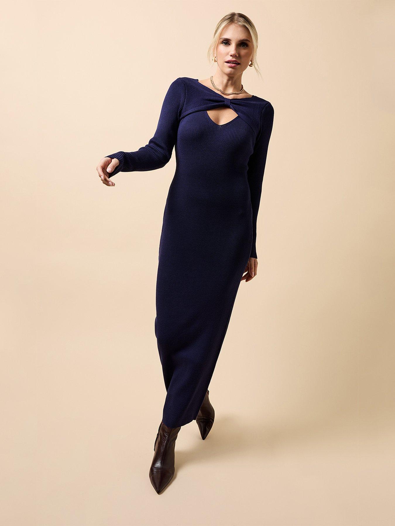 Little Mistress Knitted Keyhole Midaxi Dress - Navy