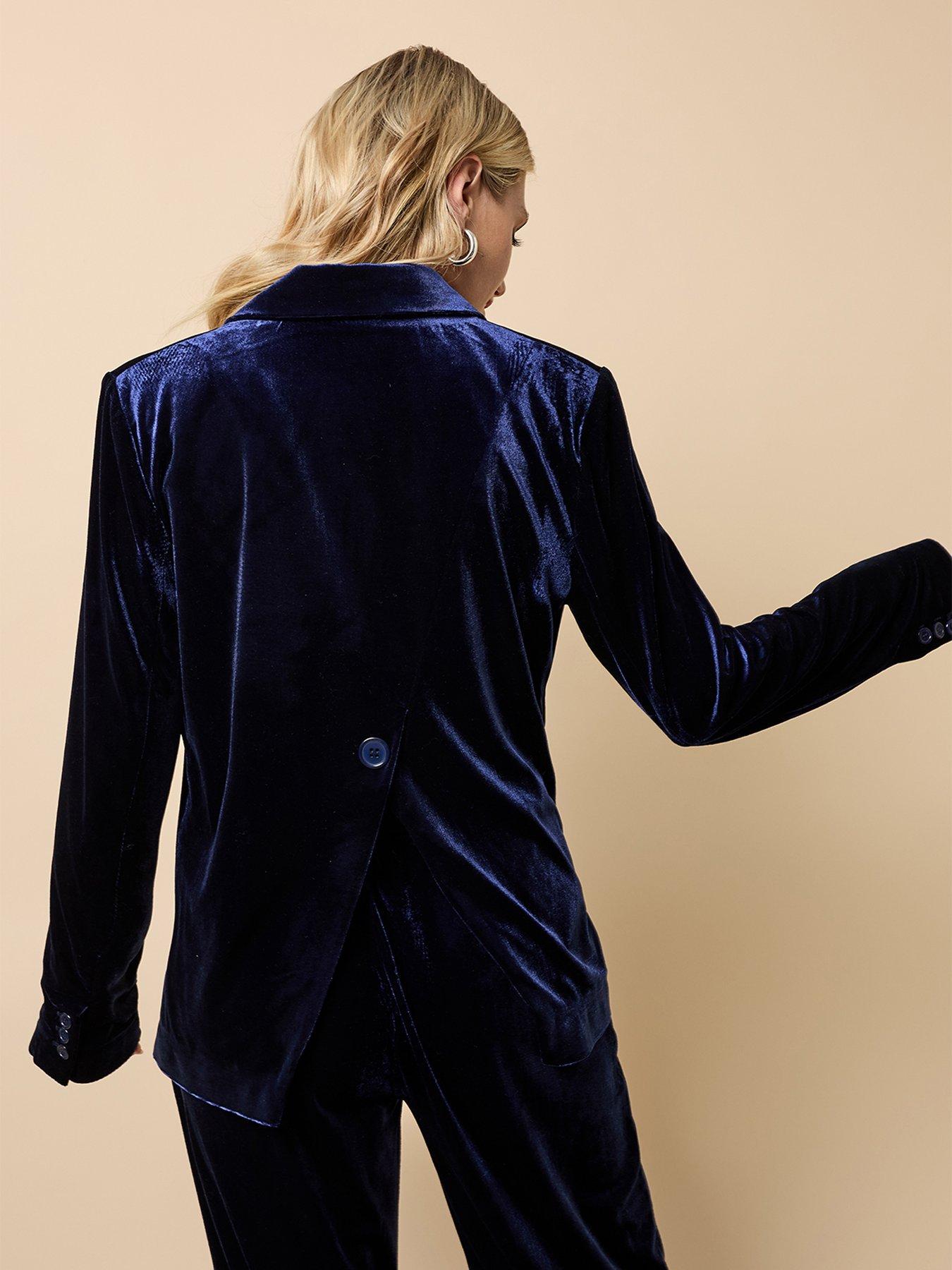 Image 2 of 5 of Little Mistress Velvet Blazer - Navy