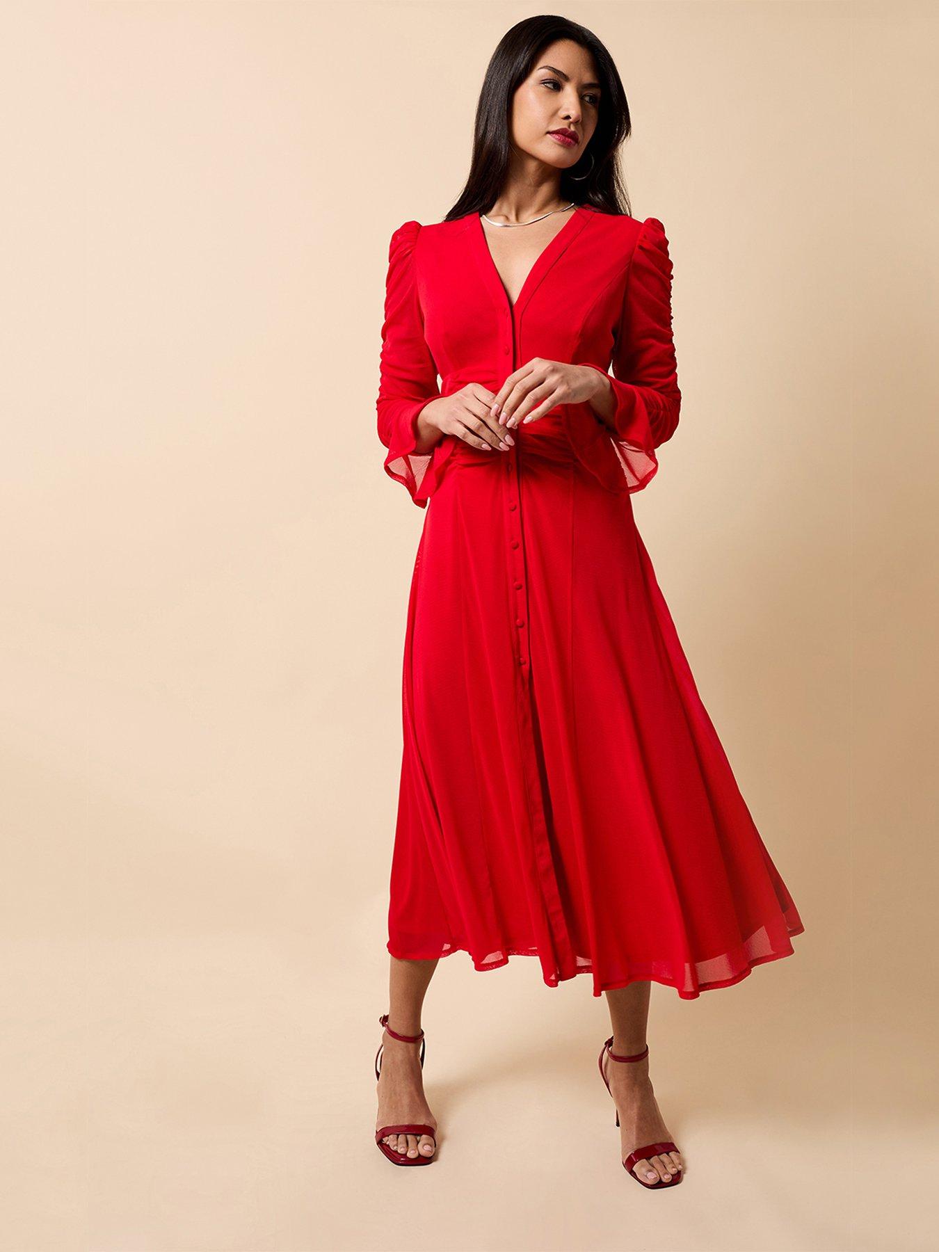 Little Mistress Mesh Midaxi Dress - Red