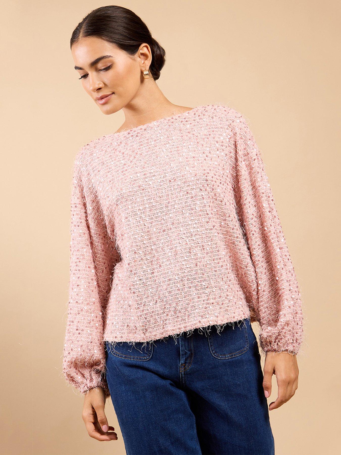 Little Mistress Dusty Sequin Eyelash Jumper - Pink