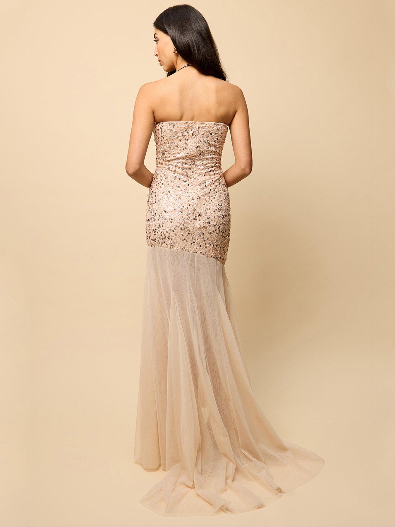 little mistress grey embellished maxi dress Rent Little Mistress Sofie Dusty Blue Pearl Mesh Maxi Dress main image 0
