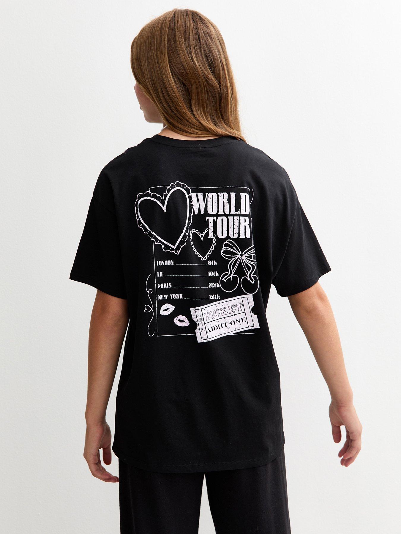 New Look 915 Girls Longline World Tour Ticket Print T-Shirt - Black