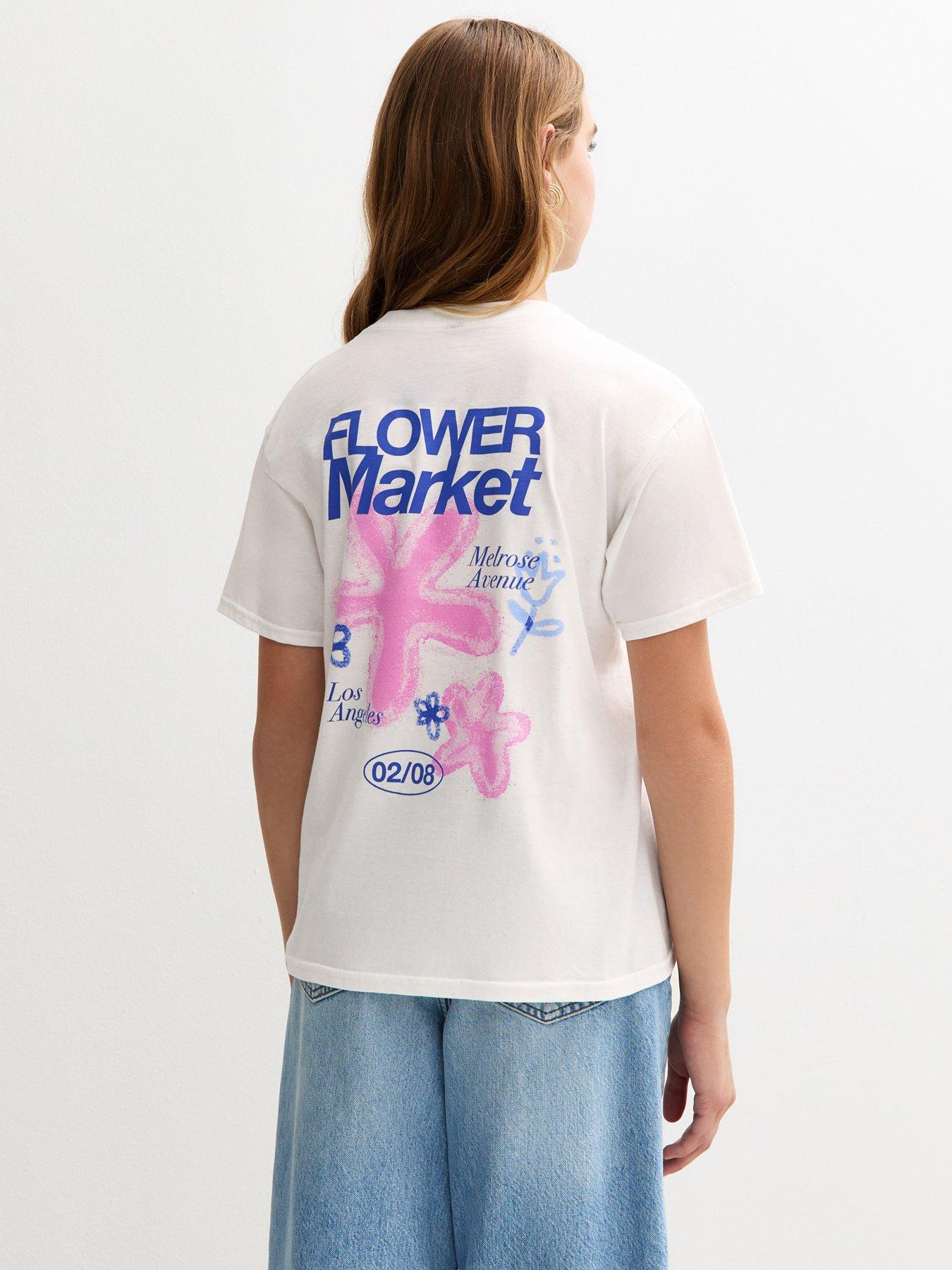 New Look 915 Girls Flower Market Print T-Shirt - White
