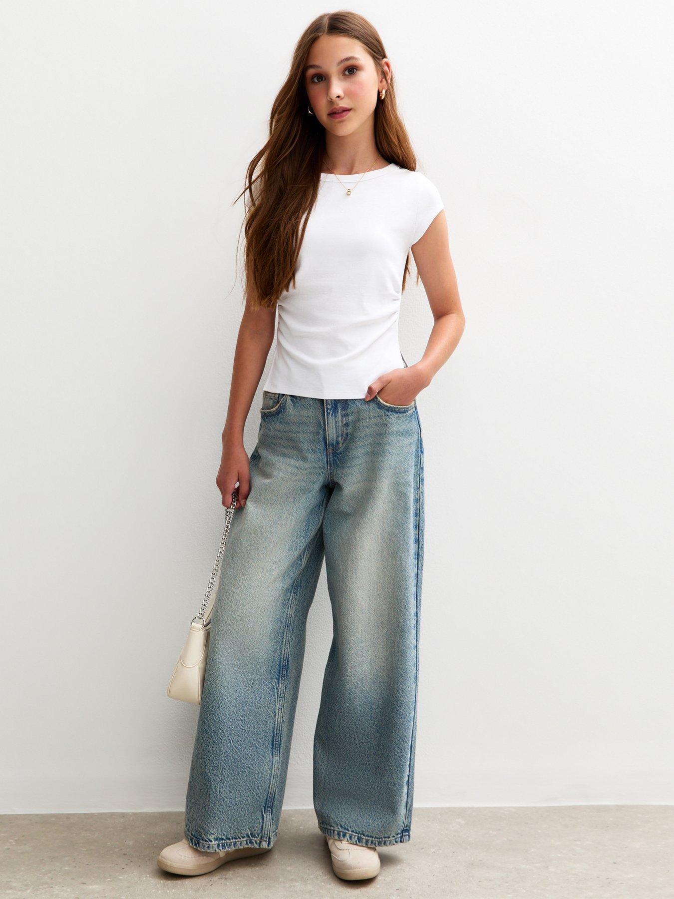 New Look 915 Girls Split Side Ruched Cap Sleeve Top - White