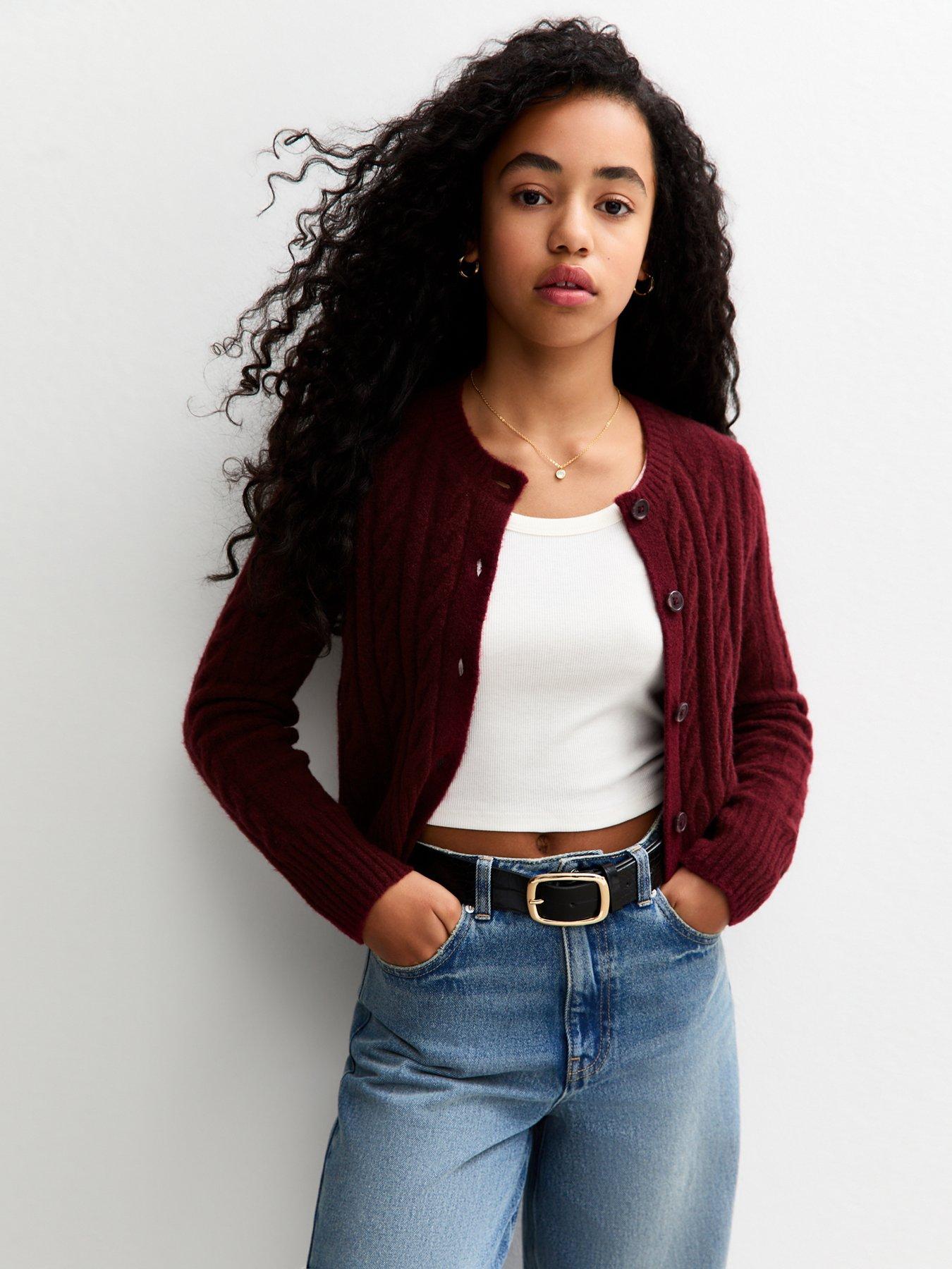 New Look 915 Girls Cable Knit Cardigan - Dark Red
