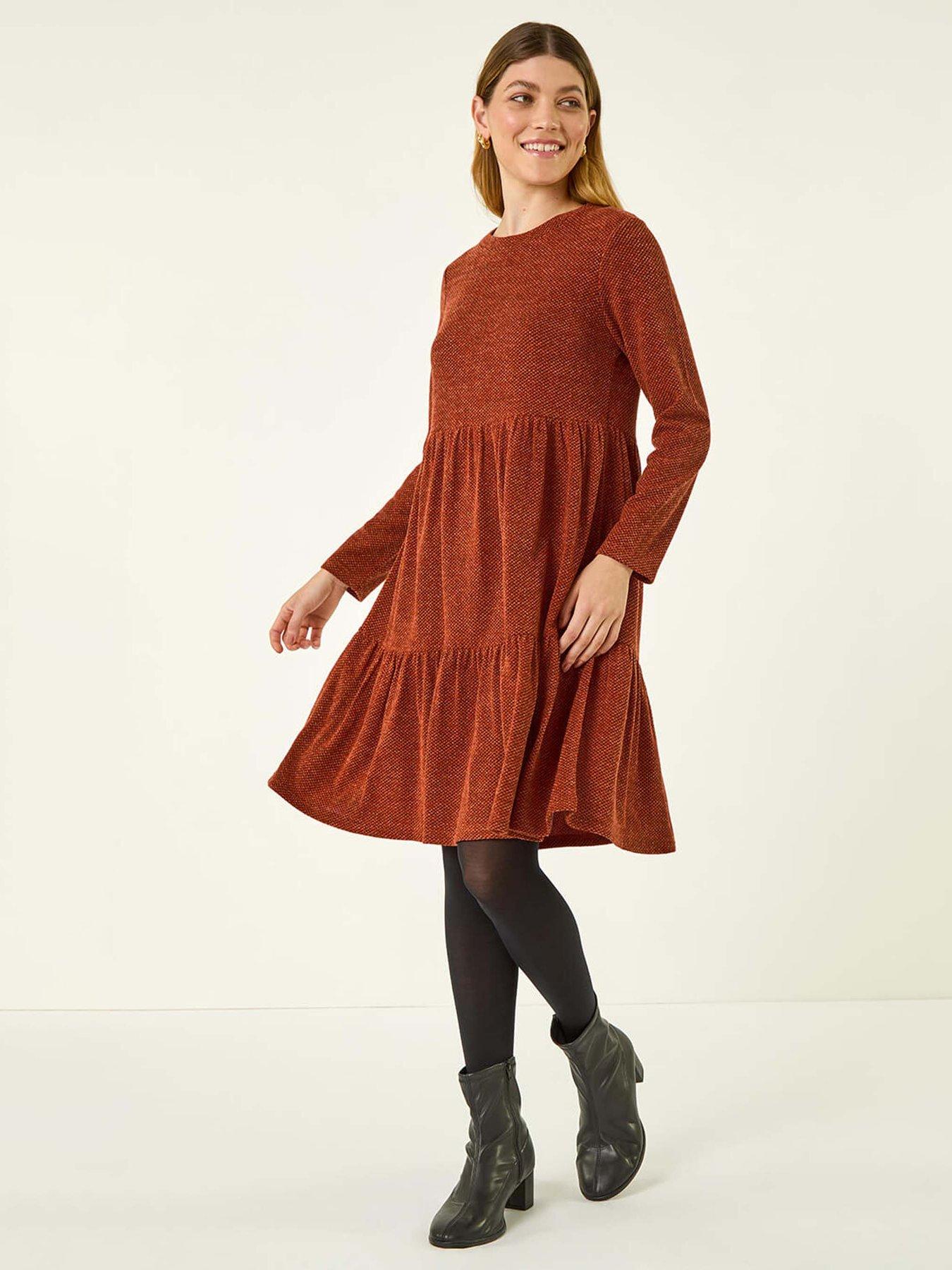 Image 1 of 5 of Roman Textured Frill Dress - Orange