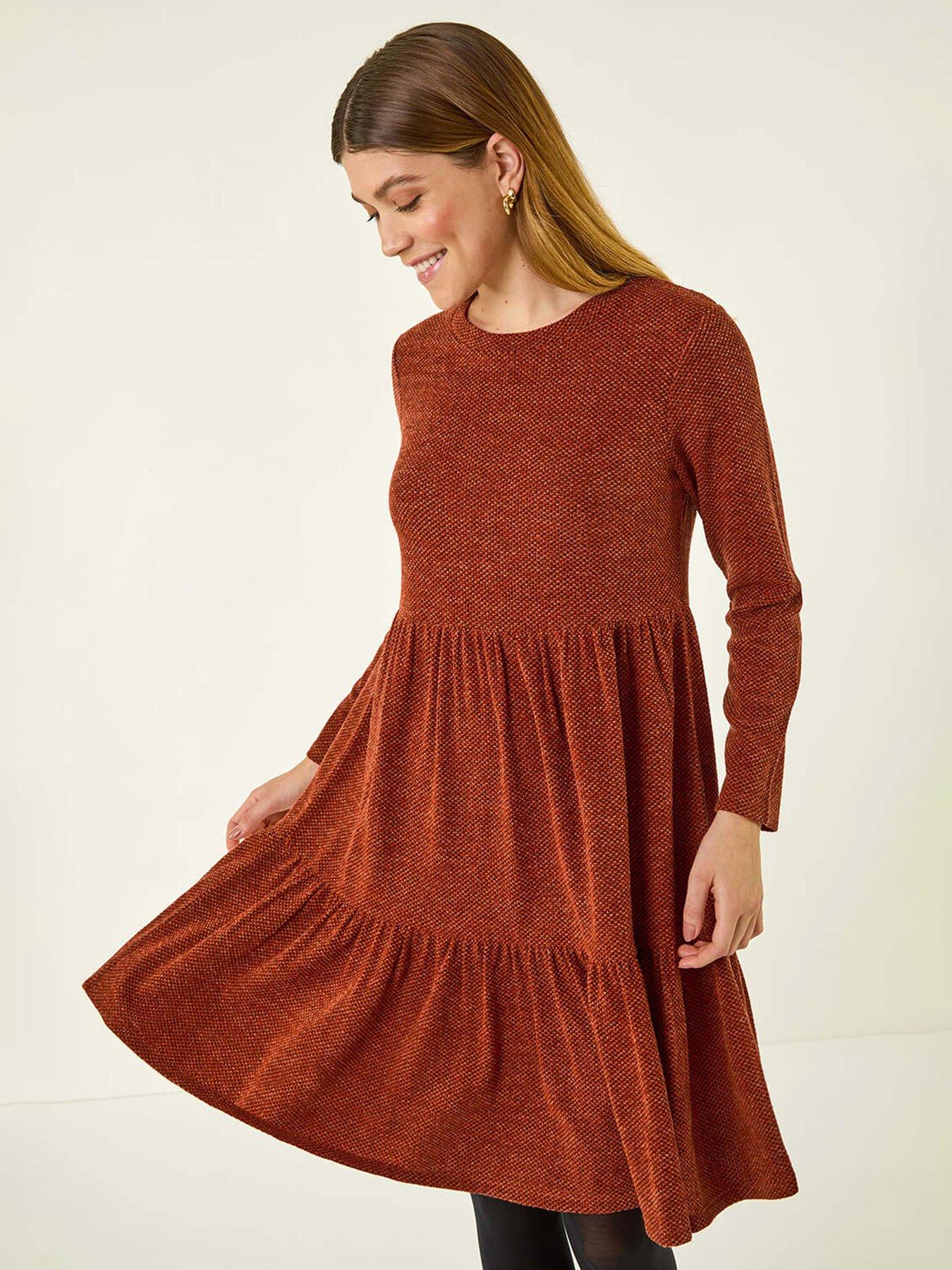 Image 3 of 5 of Roman Textured Frill Dress - Orange