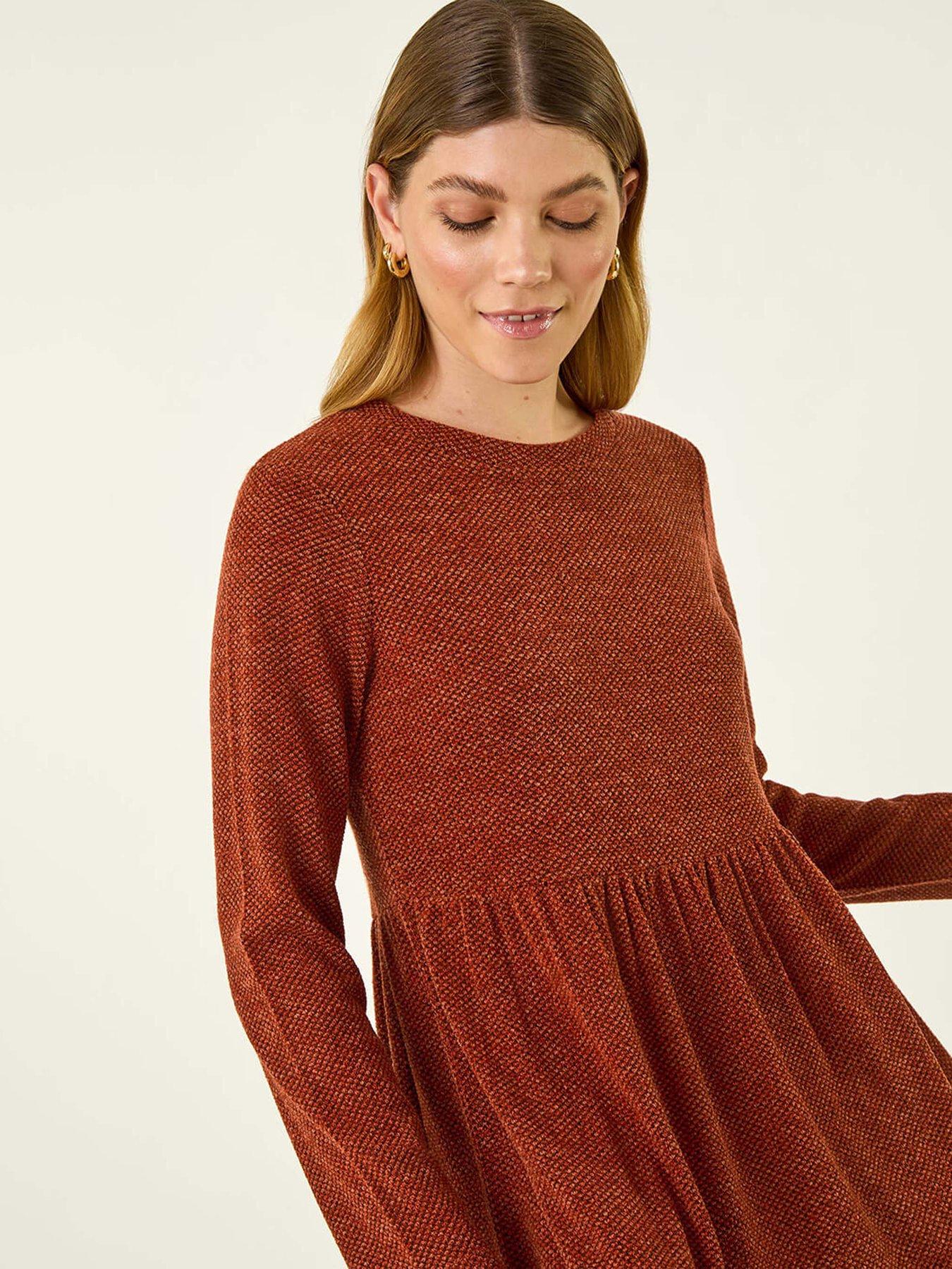 Image 4 of 5 of Roman Textured Frill Dress - Orange
