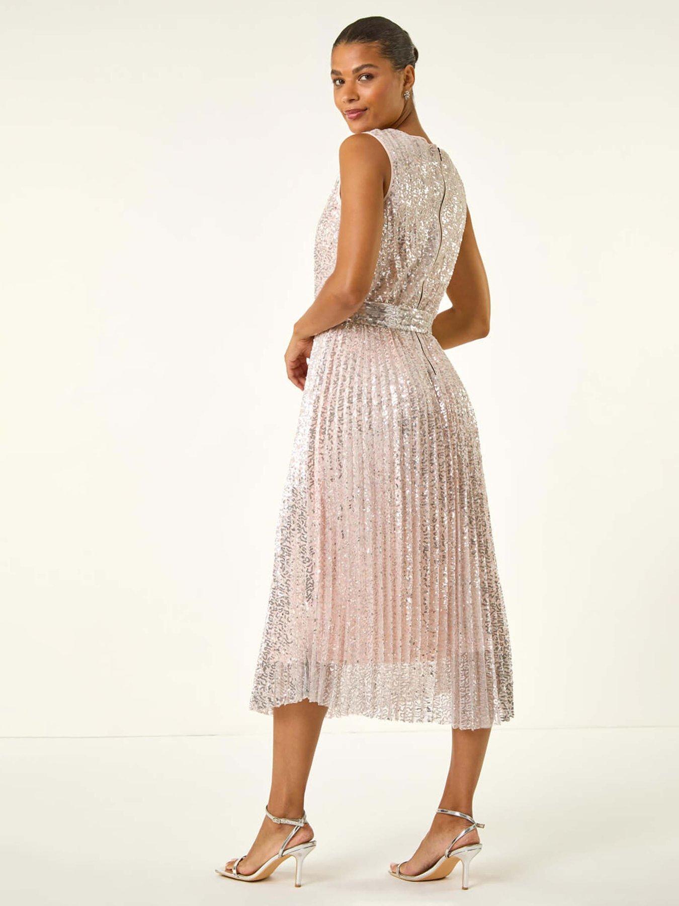 roman-sequin-detail-pleated-midi-dress-silverstillFront