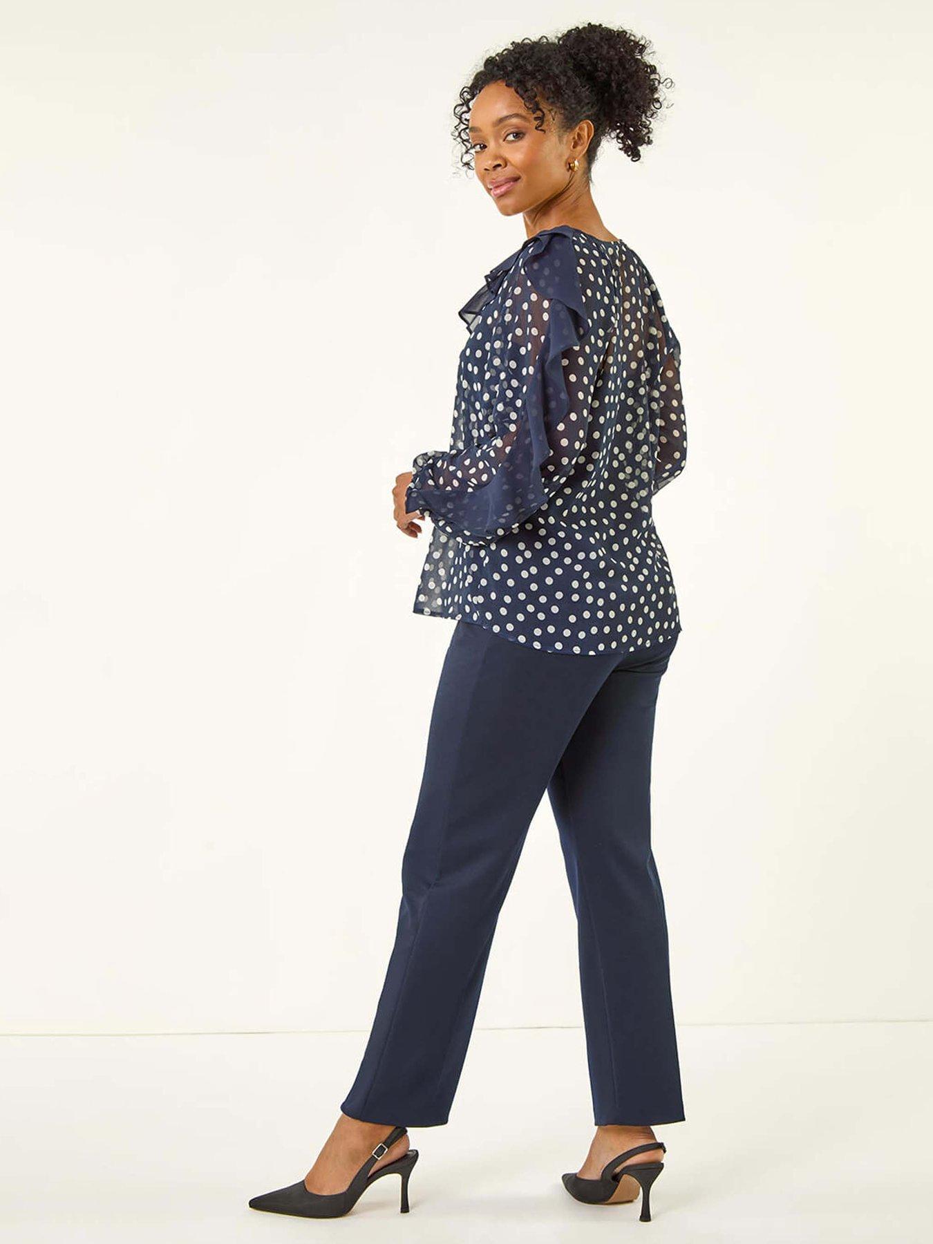roman-petite-spot-print-frill-top-navystillFront