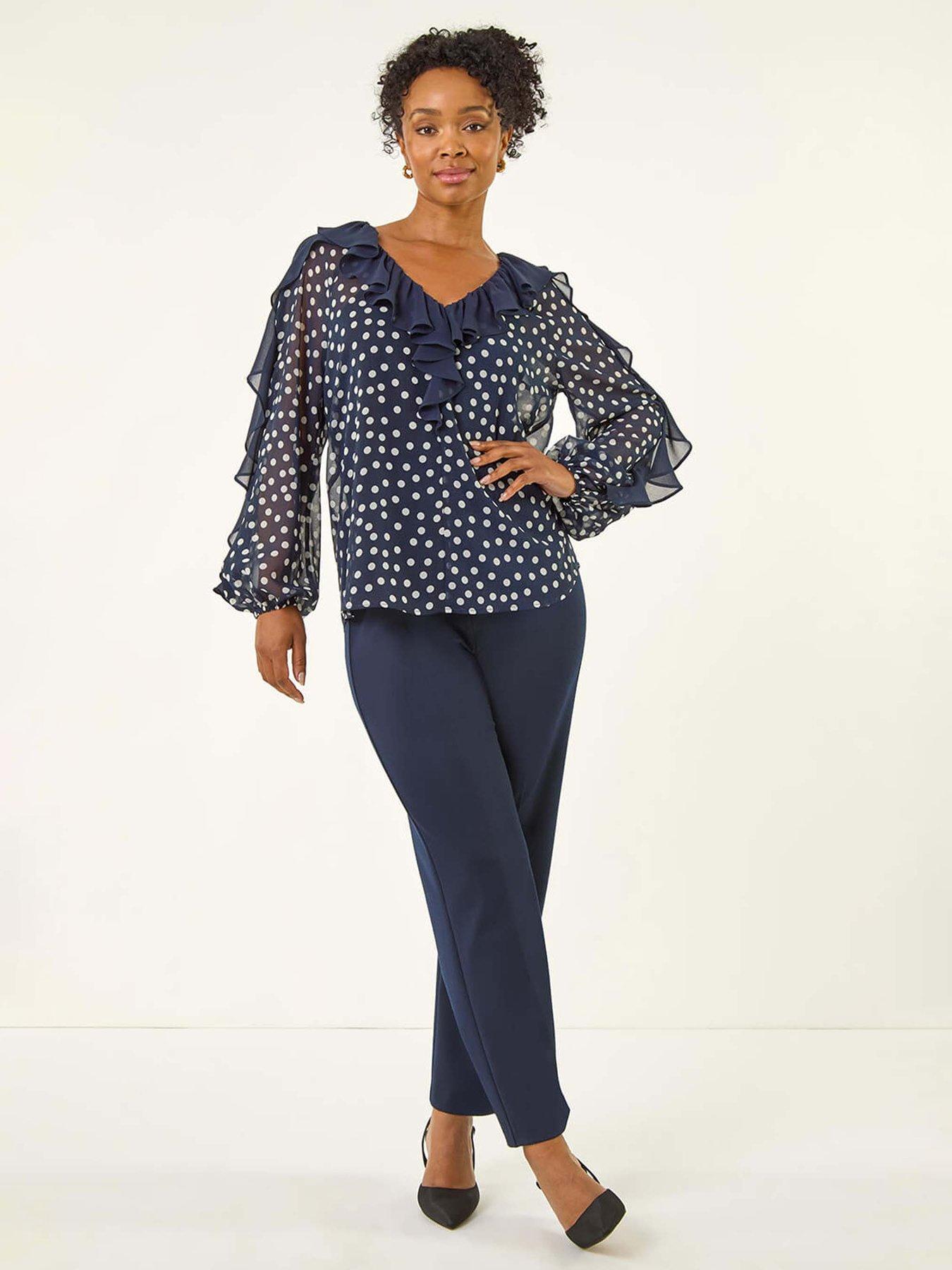 roman-petite-spot-print-frill-top-navyback