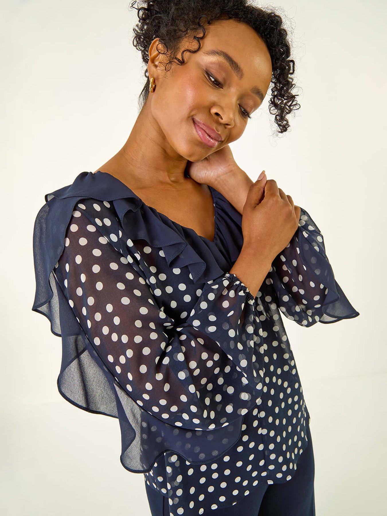 roman-petite-spot-print-frill-top-navyoutfit