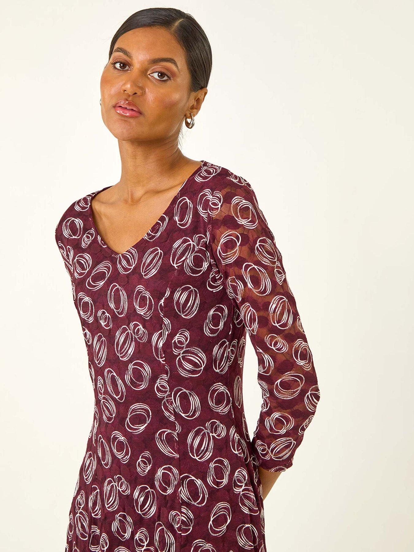 roman-geo-print-lace-stretch-dress-redoutfit