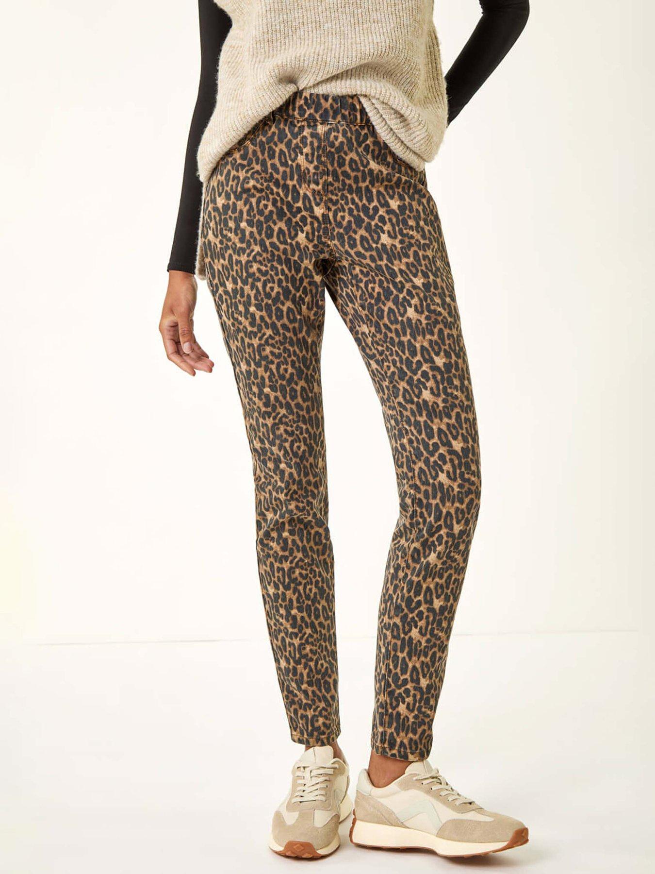 Roman Animal Print Stretch Jeggings - Brown