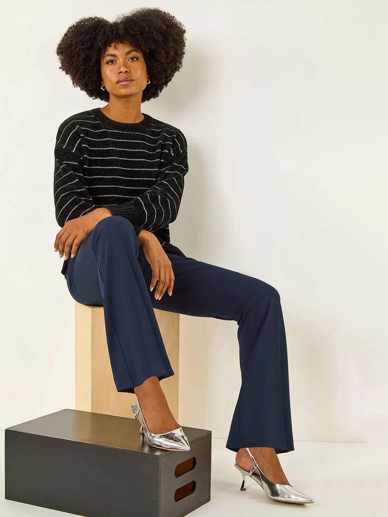 Image 4 of 5 of Roman Bootcut Crepe Stretch Trousers - Navy