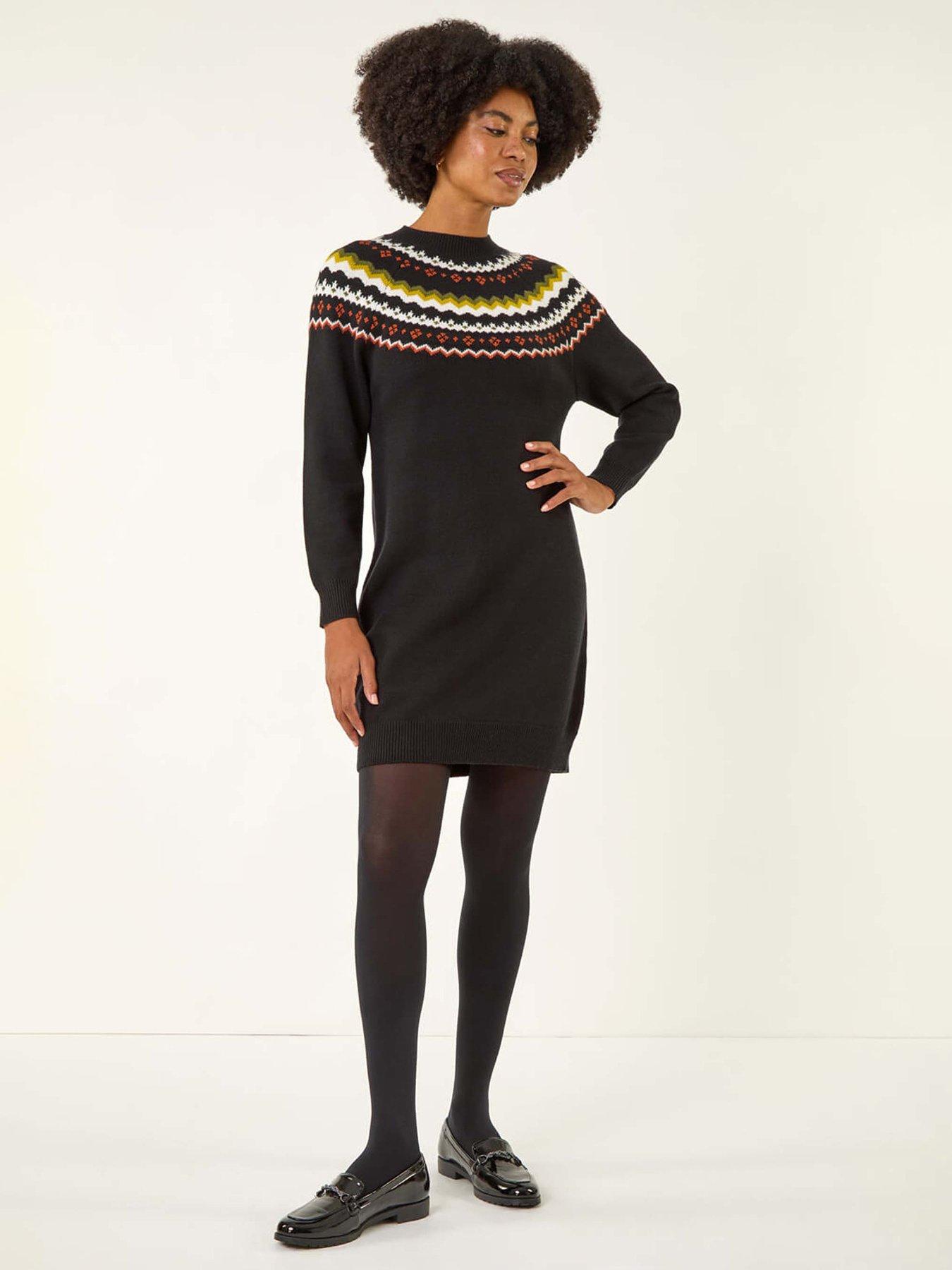 Roman Fairisle Knit Jumper Dress - Black