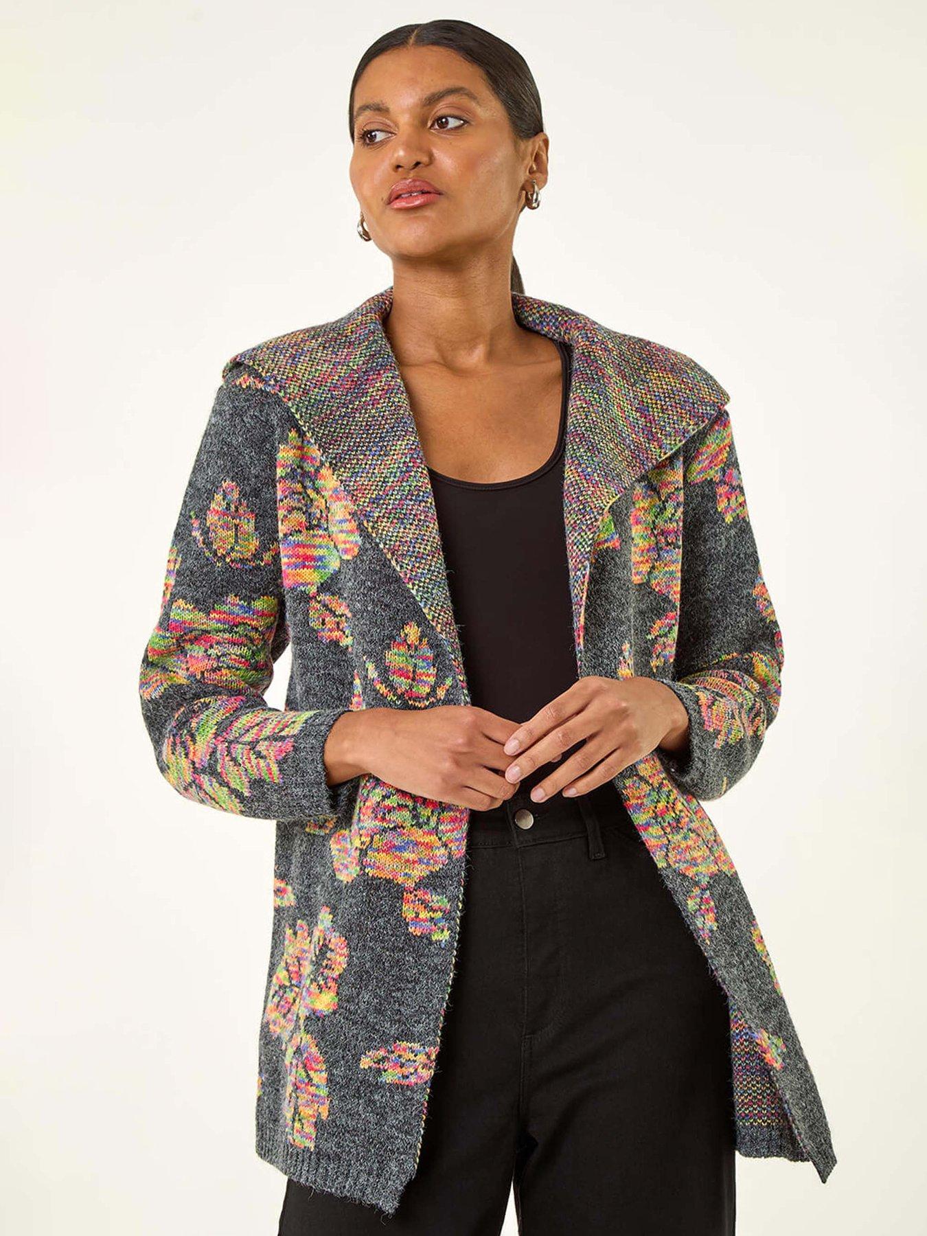 Roman Floral Jacquard Knit Cardigan - Grey
