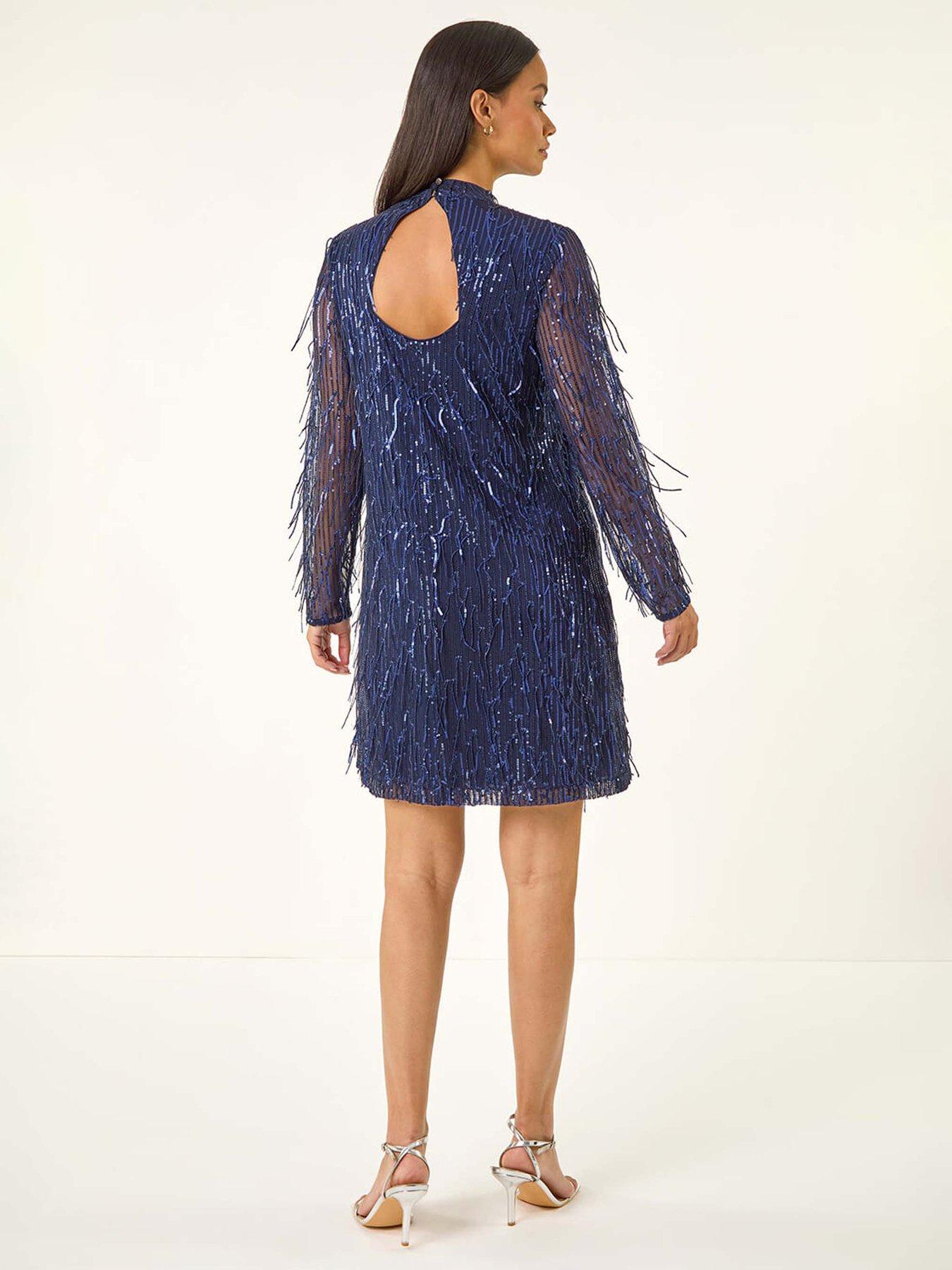 roman-dusk-all-over-fringe-shift-dress-bluestillFront