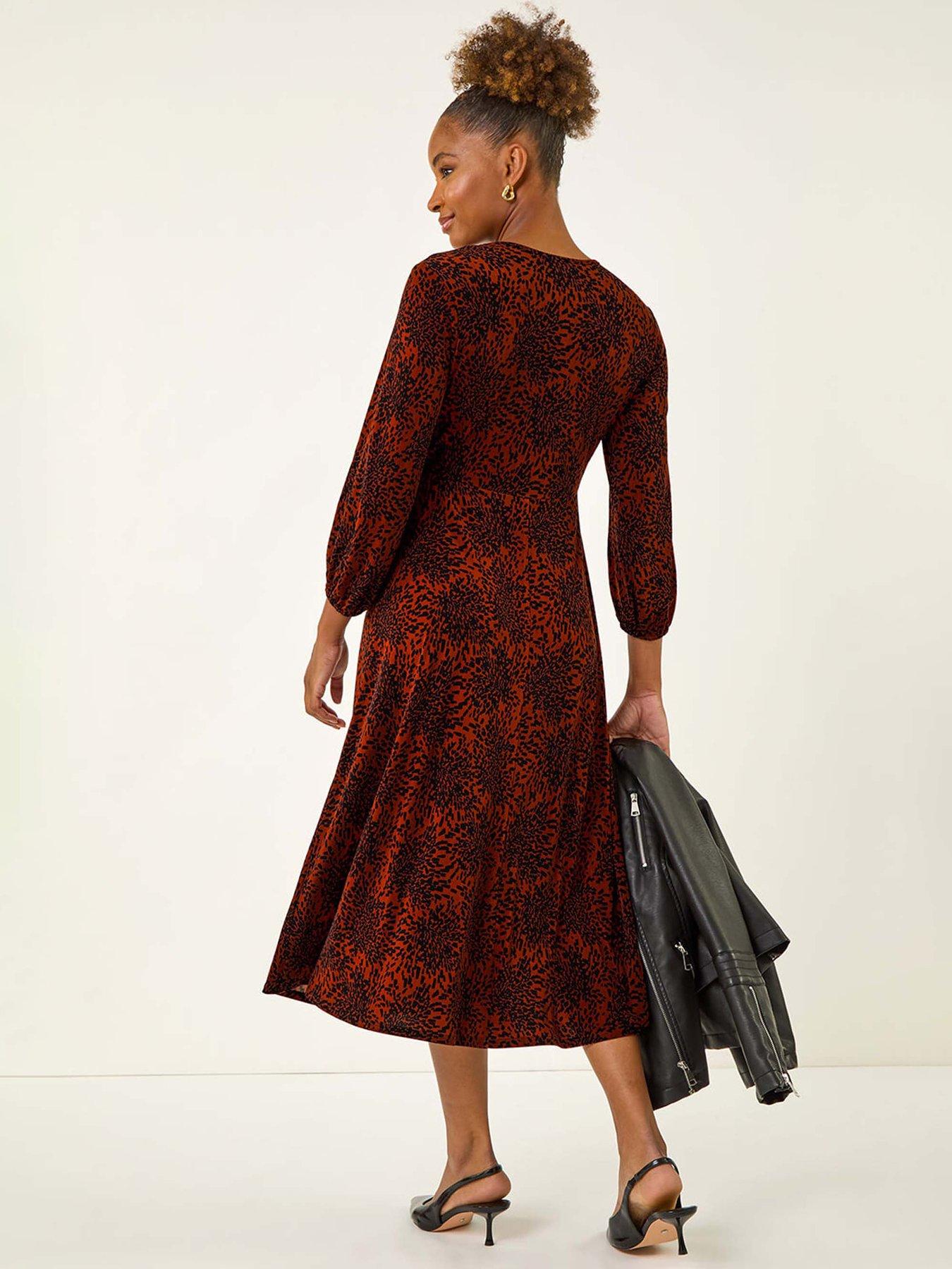 Image 2 of 5 of Roman Speckled A-line Stretch Midi Dress - Orange
