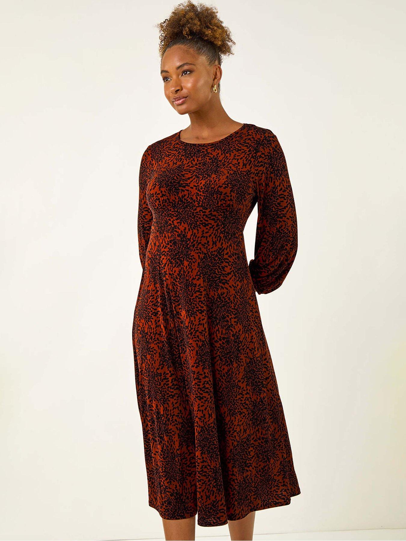 Image 3 of 5 of Roman Speckled A-line Stretch Midi Dress - Orange