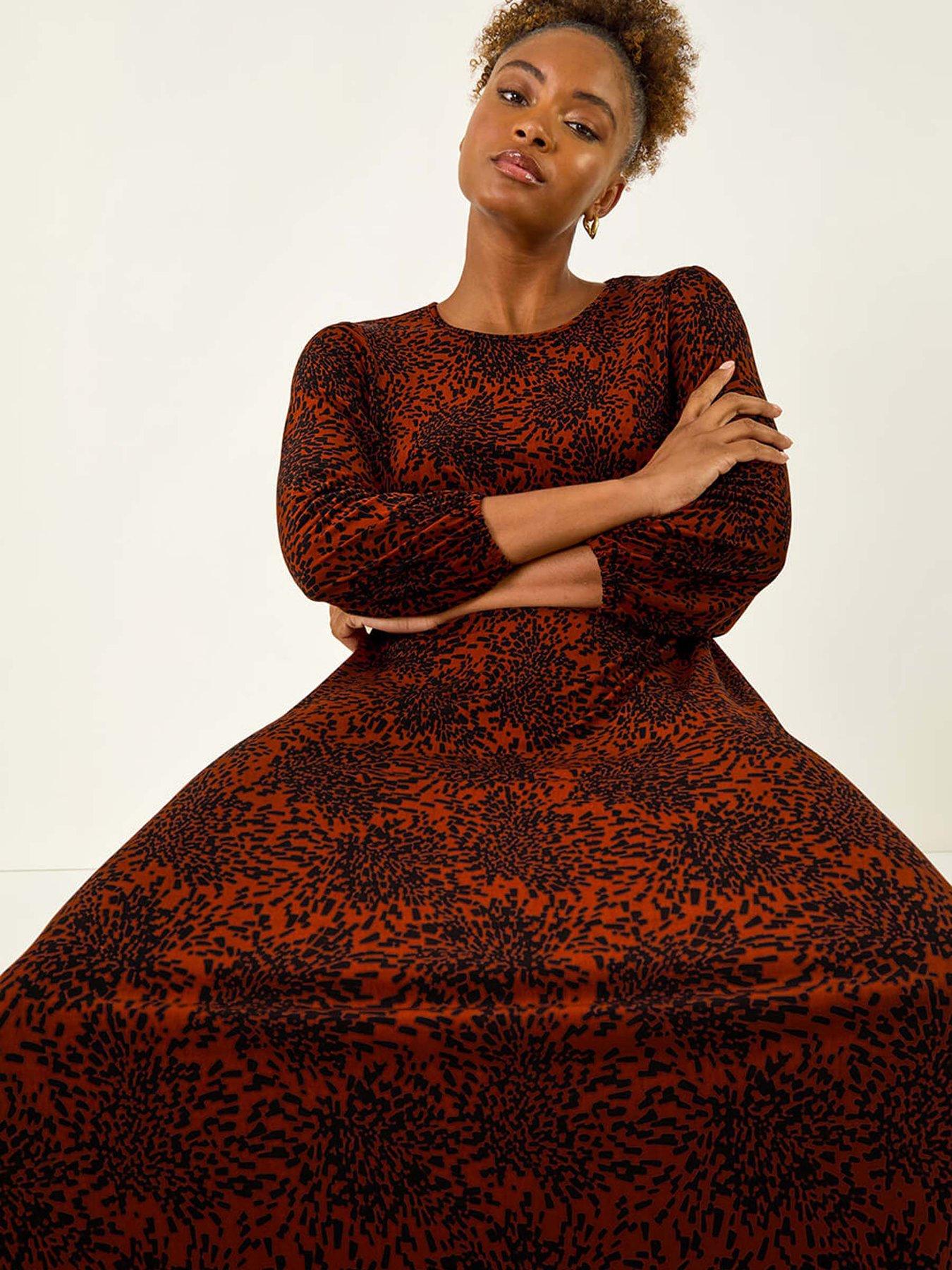 Image 4 of 5 of Roman Speckled A-line Stretch Midi Dress - Orange