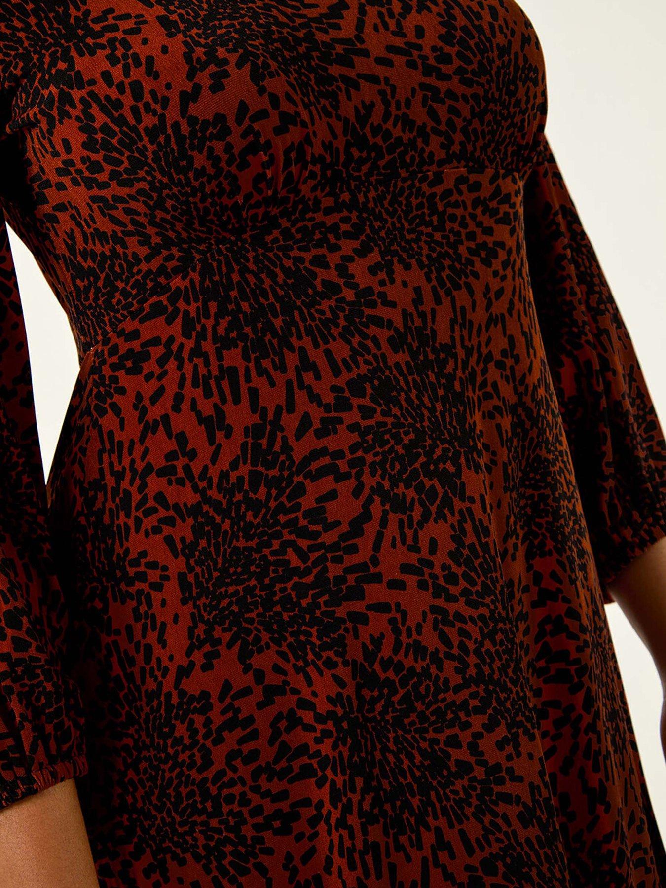 Image 5 of 5 of Roman Speckled A-line Stretch Midi Dress - Orange