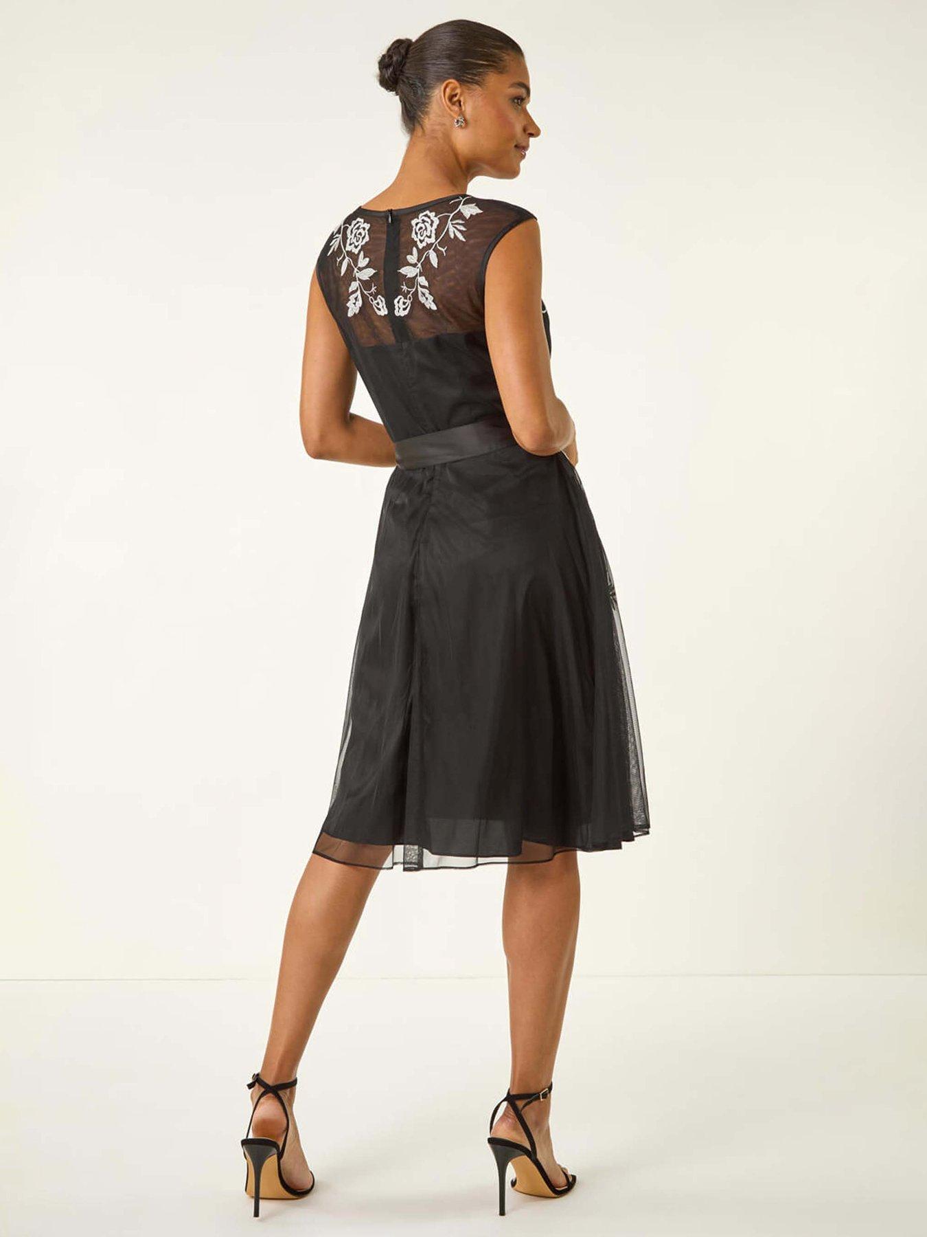 Image 2 of 5 of Roman Embroidered Tie Waist Midi Dress - Black