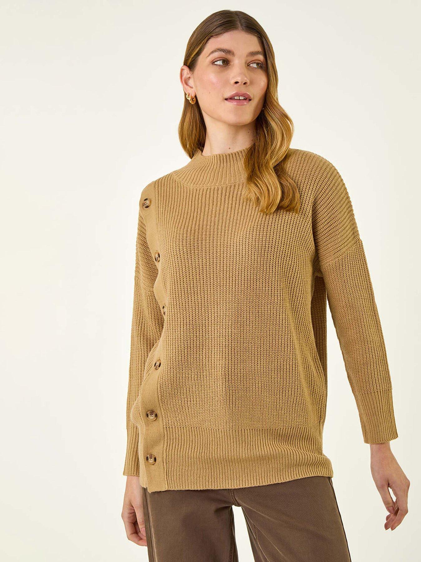 Image 1 of 5 of Roman Side Buttoned Knit Jumper - Brown