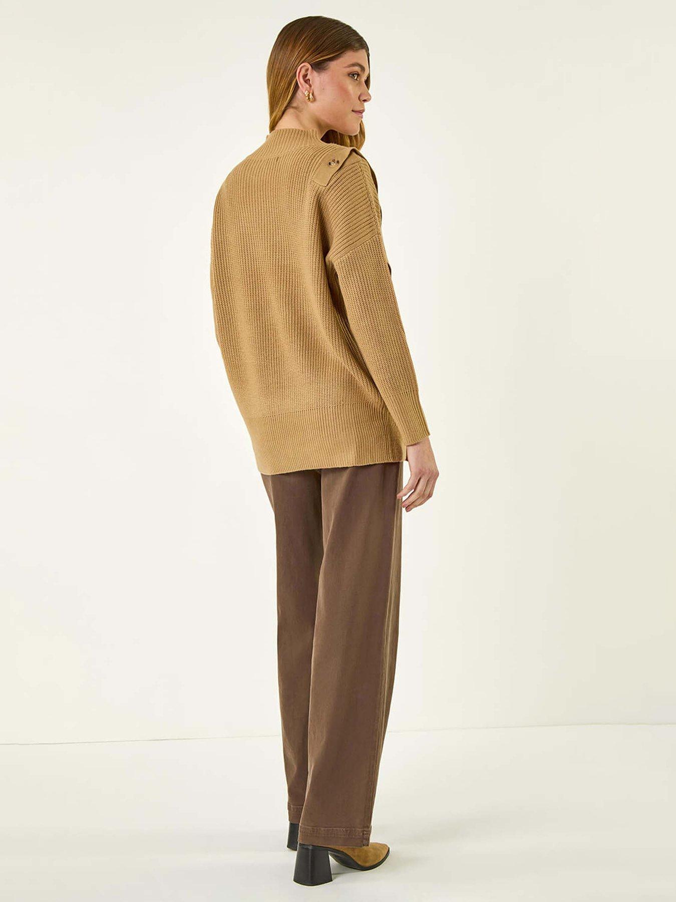 Image 2 of 5 of Roman Side Buttoned Knit Jumper - Brown