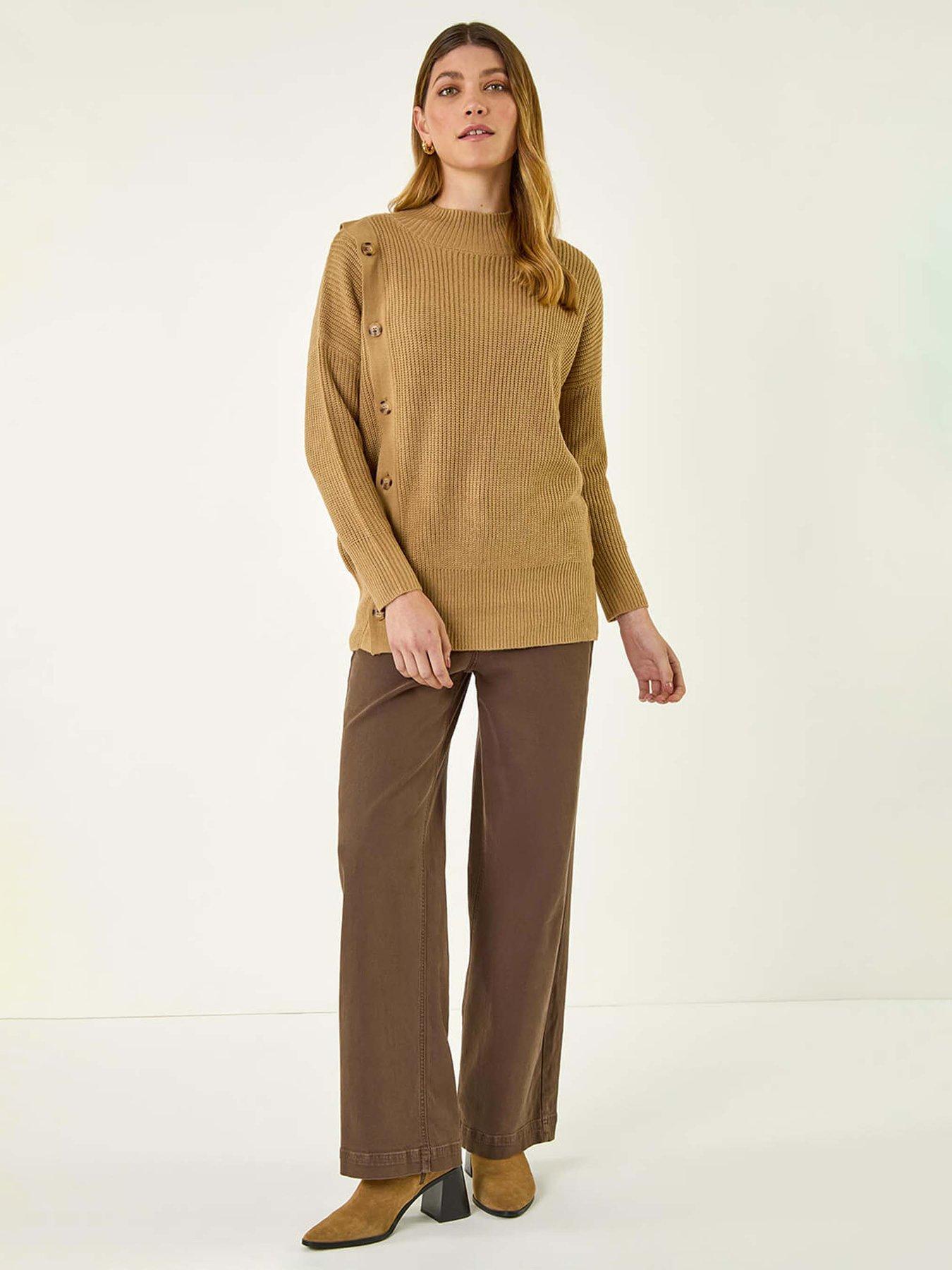 Image 3 of 5 of Roman Side Buttoned Knit Jumper - Brown